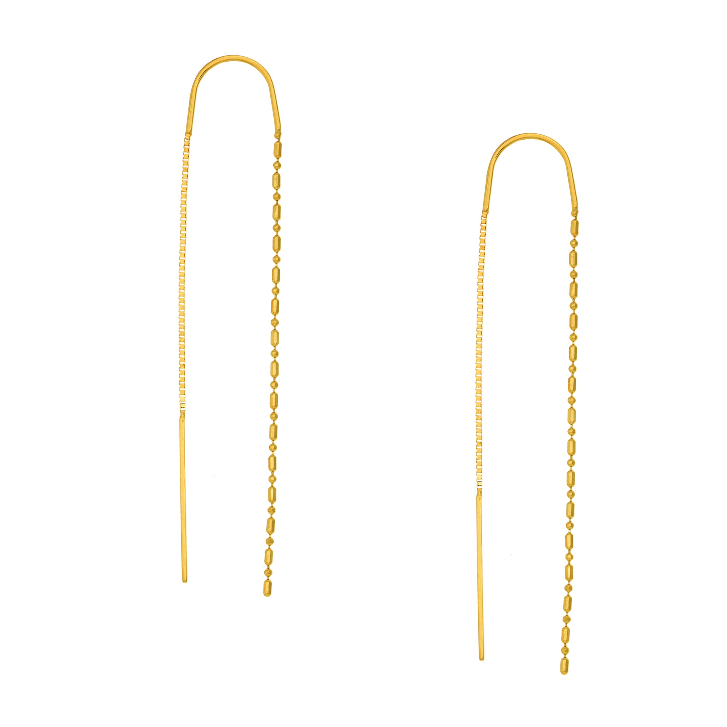 14k Yellow Gold Threader Earrings – Bead and Rice Design