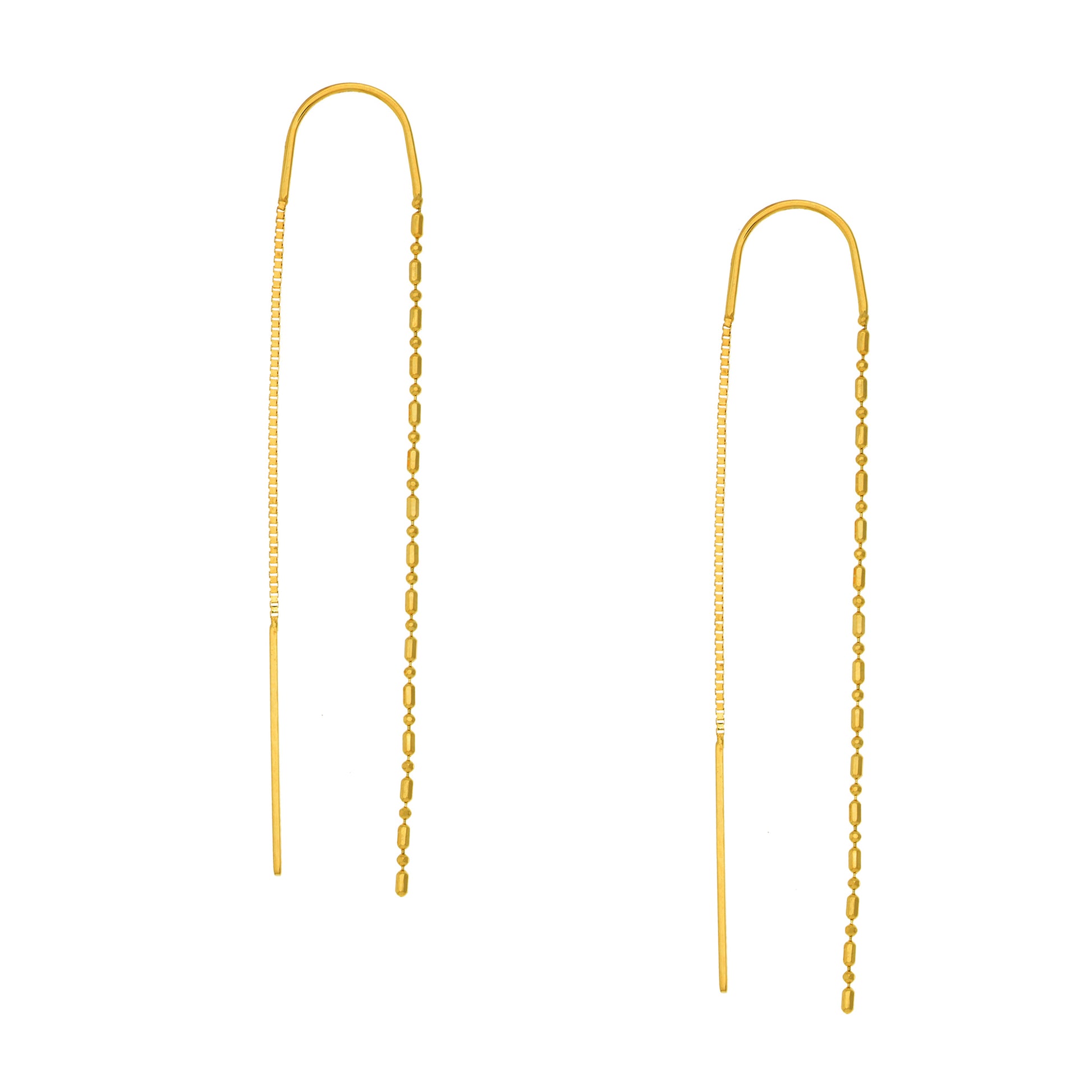 14k Yellow Gold Threader Earrings – Bead and Rice Design