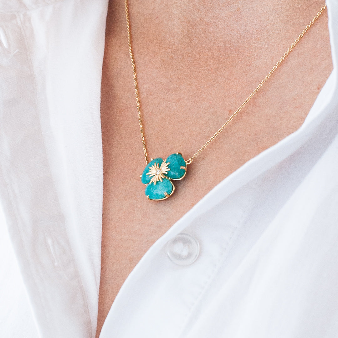 Yellow Gold Amazonite Clover Pendant - Styled