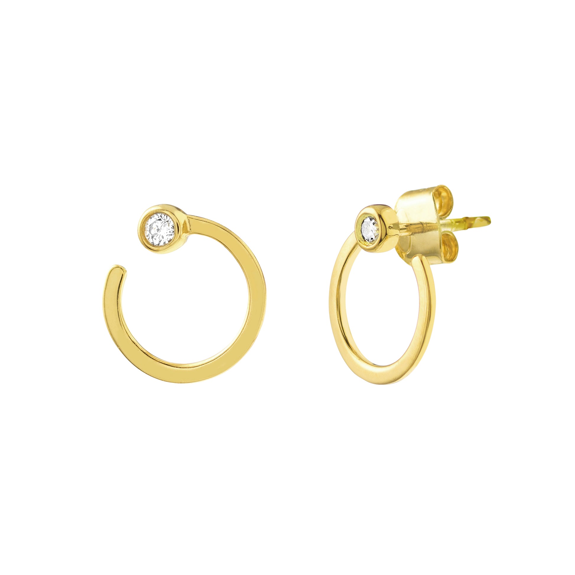 Yellow Gold Open Circle Studs with Diamonds