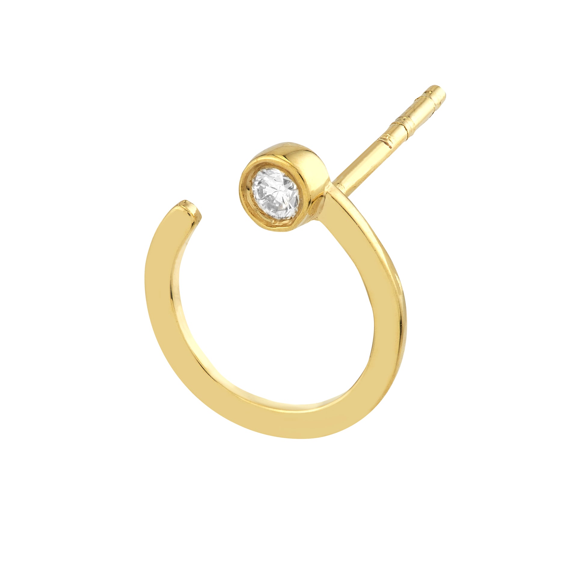 Yellow Gold Open Circle Studs with Diamonds - Subtle Shimmer