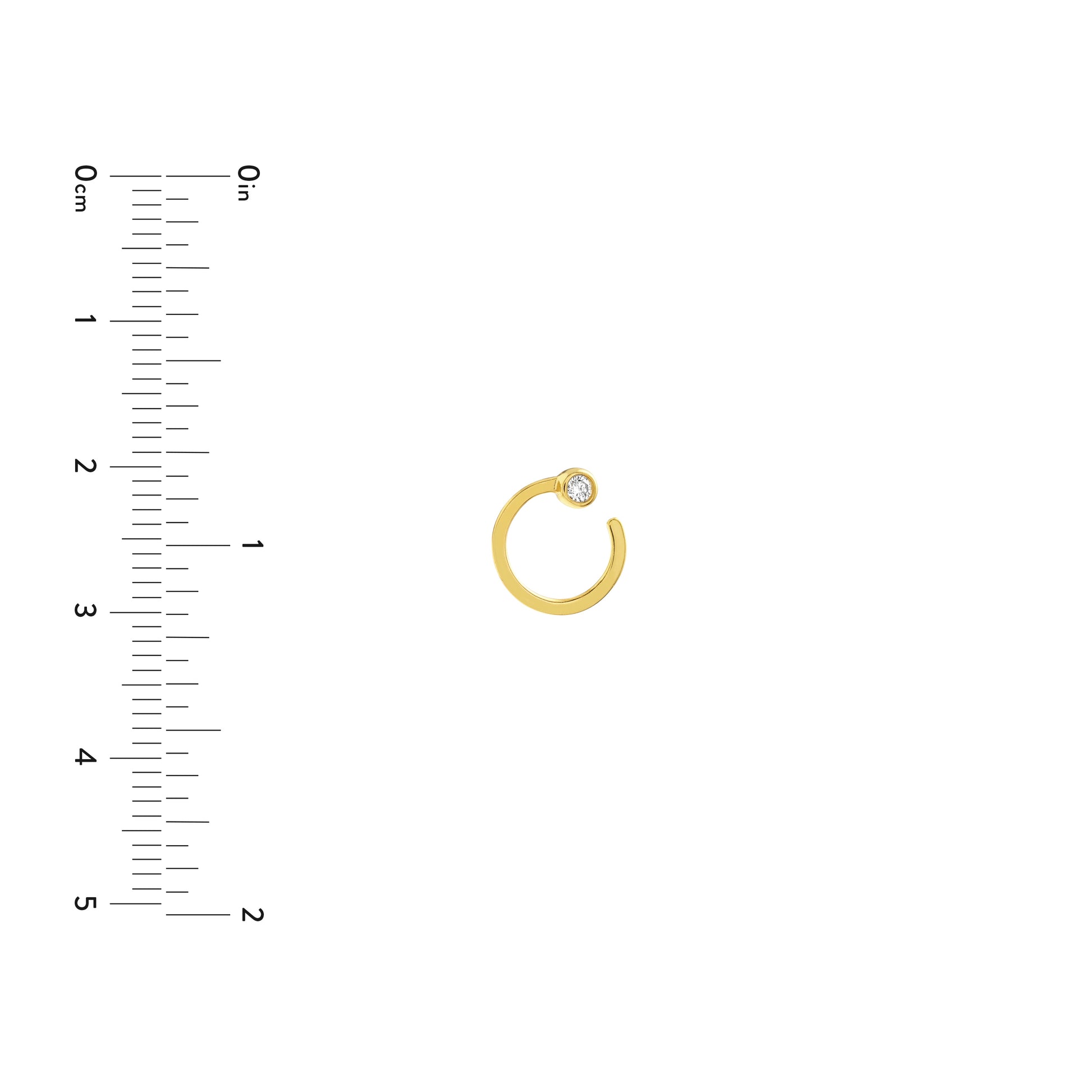 Yellow Gold Open Circle Studs with Diamonds - Size Reference