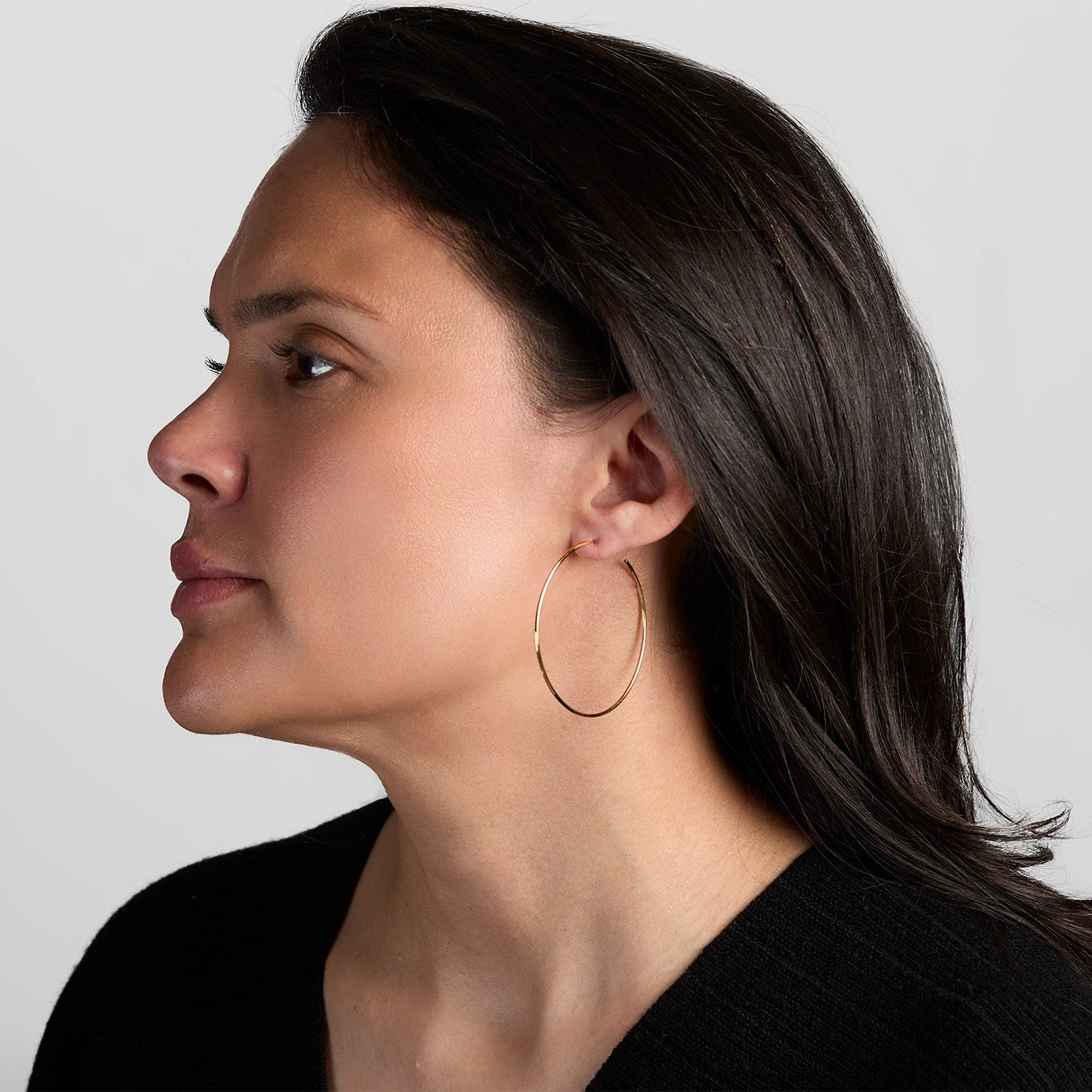 Yellow Gold Hoop Earrings - 50mm - Styled