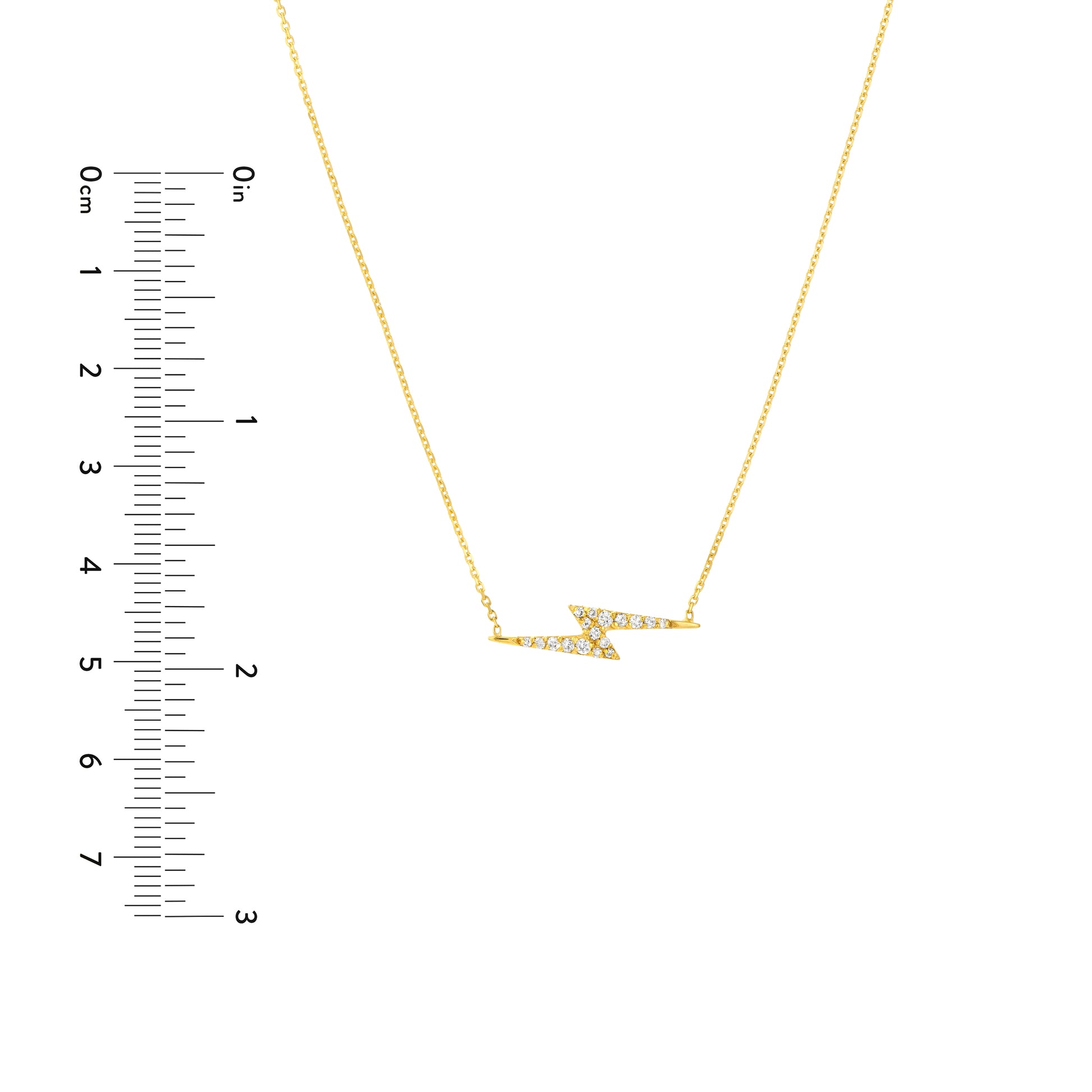Yellow Gold Thunder Bolt Necklace - 18" - Size Reference