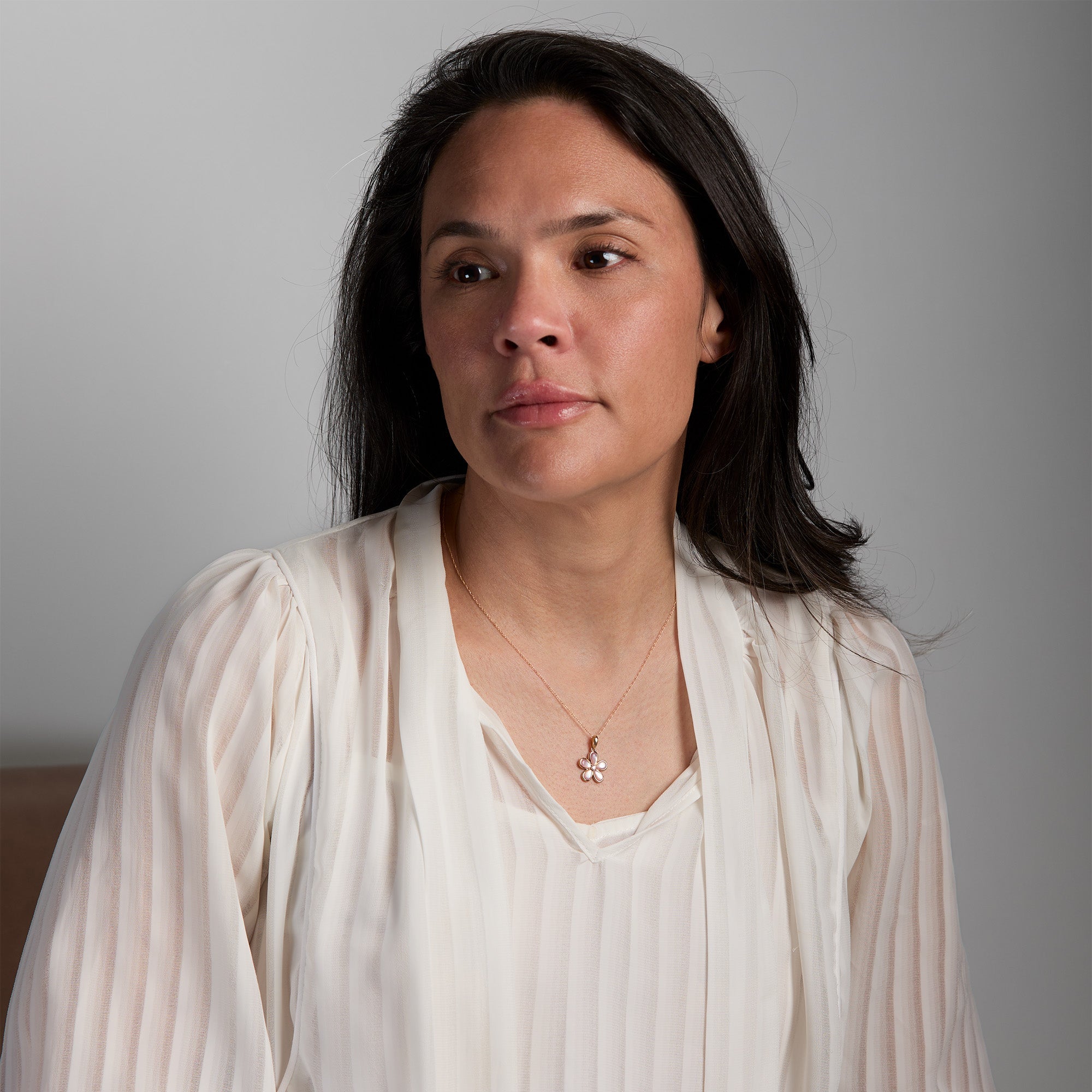 Yellow Gold Mother of Pearl Plumeria Necklace - Styled