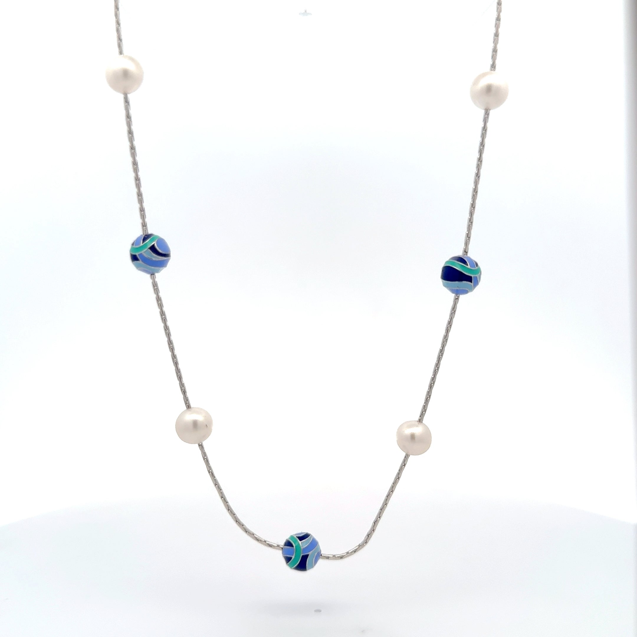 Sterling Silver Pearl and Resin Enamel Necklace 