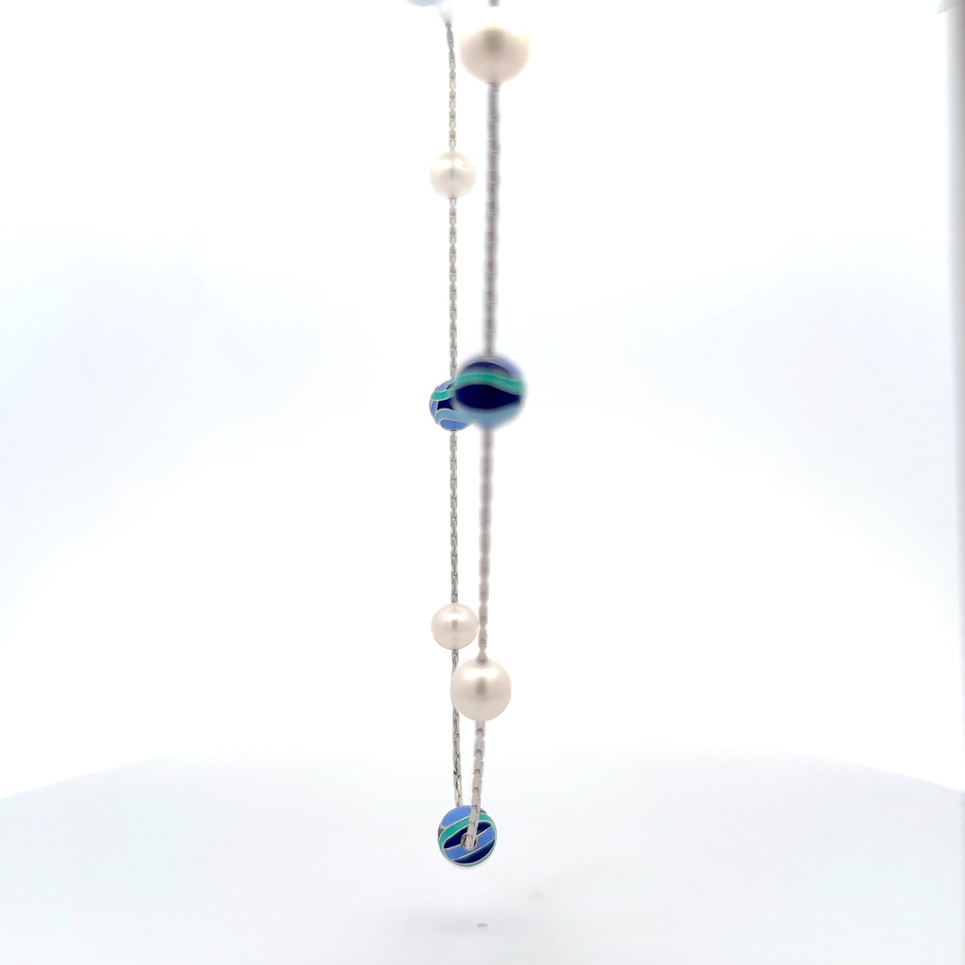 Sterling Silver Pearl and Resin Enamel Necklace - Side View
