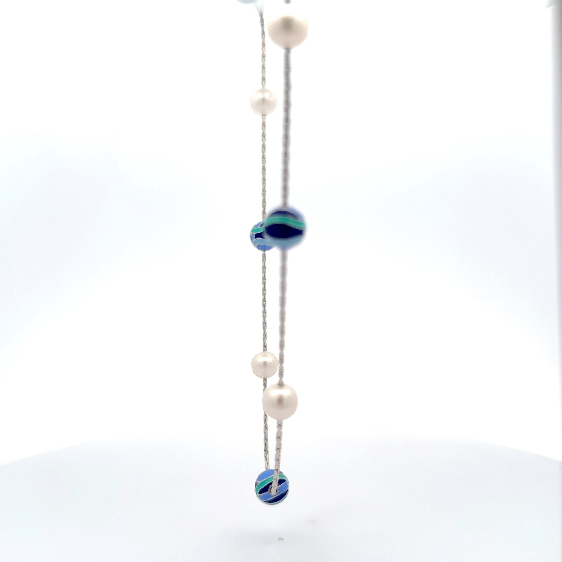 Sterling Silver Pearl and Resin Enamel Necklace - Side View