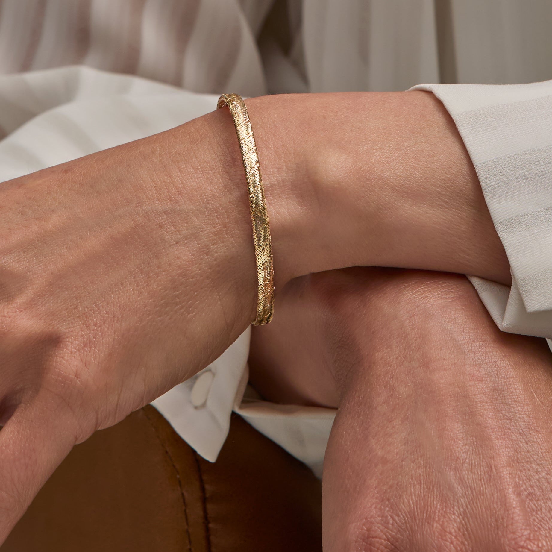 Yellow Gold Stretch Bangle Bracelet - On Wrist