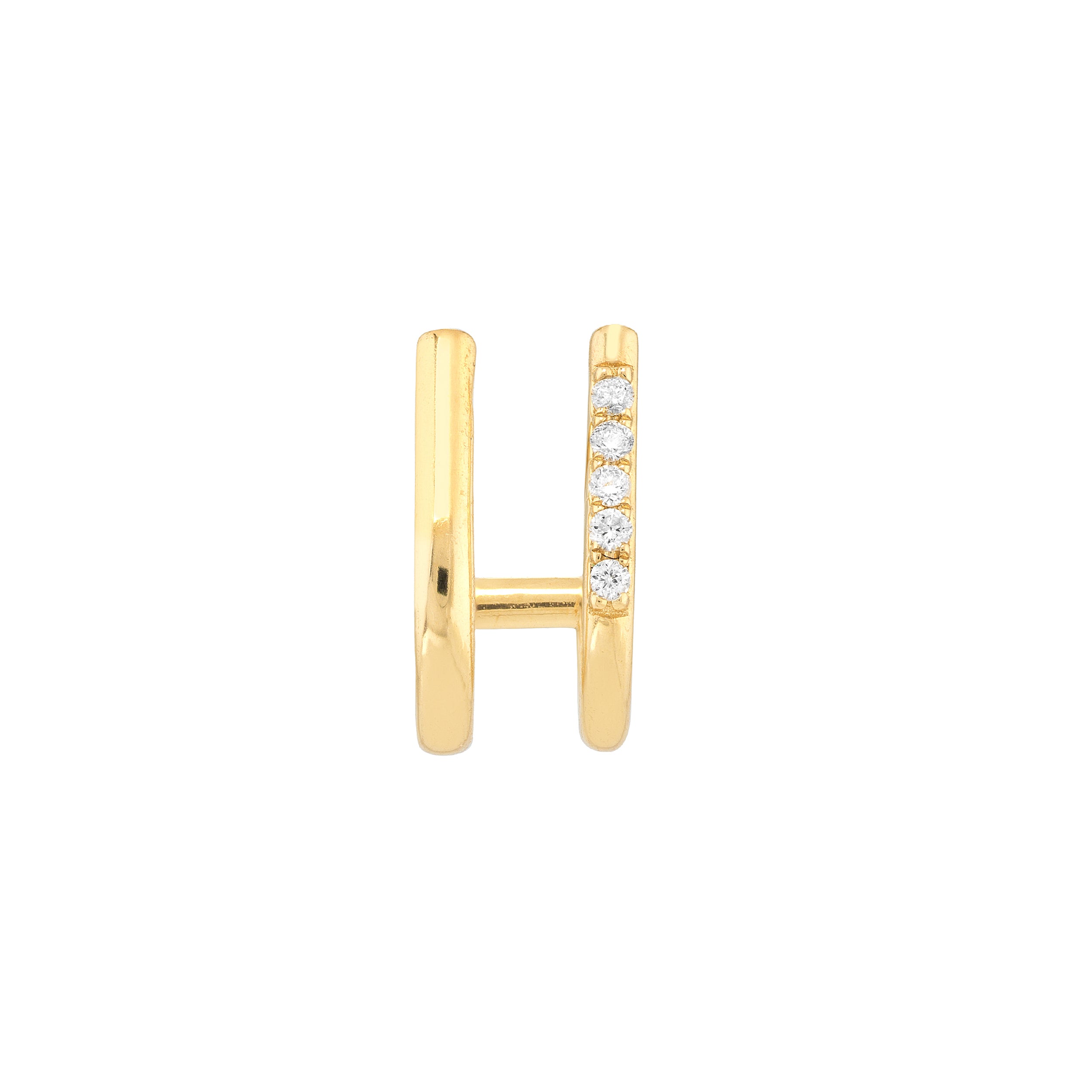 Yellow Gold Diamond Double Curve Hoop Earrings