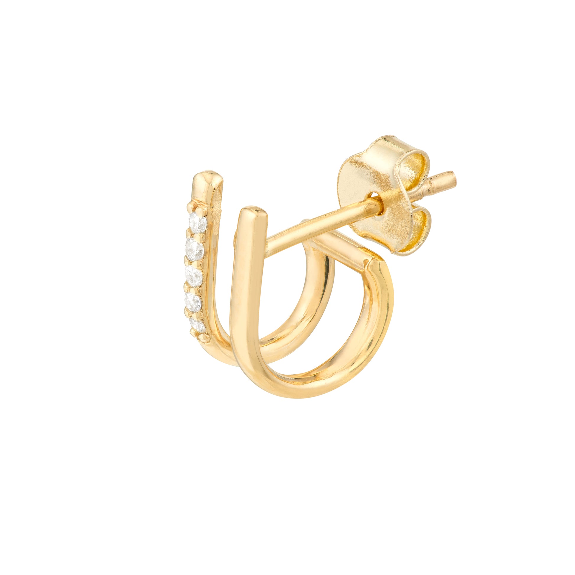 Yellow Gold Diamond Double Curve Hoop Earrings - Another Angle