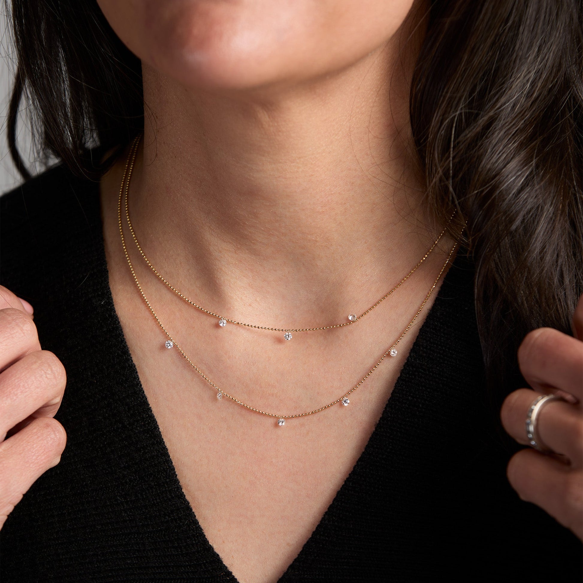 Yellow Gold Dancing Diamonds Necklace - TRIO with QUINTET
