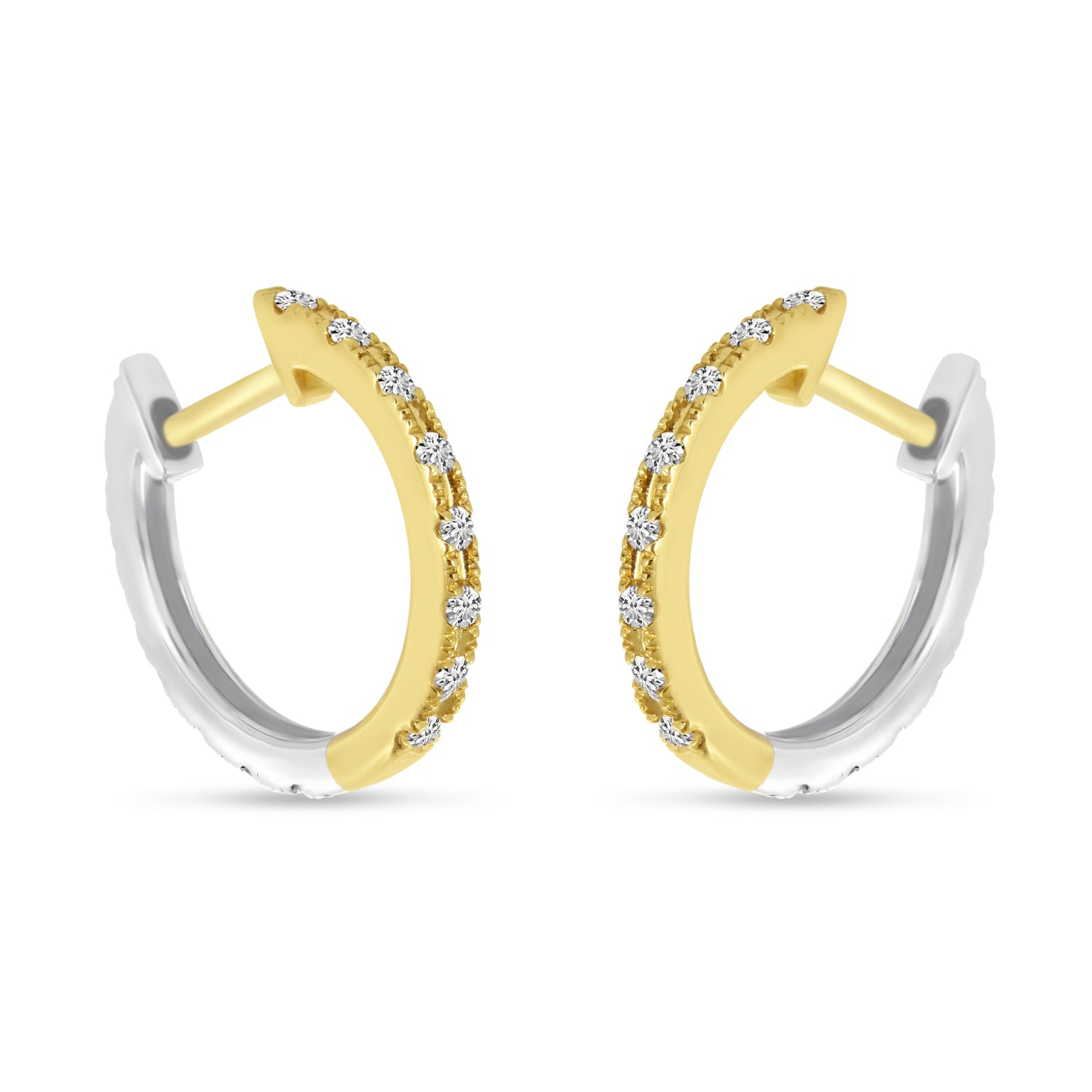 Two Tone Diamond Huggie Earrings - Another View