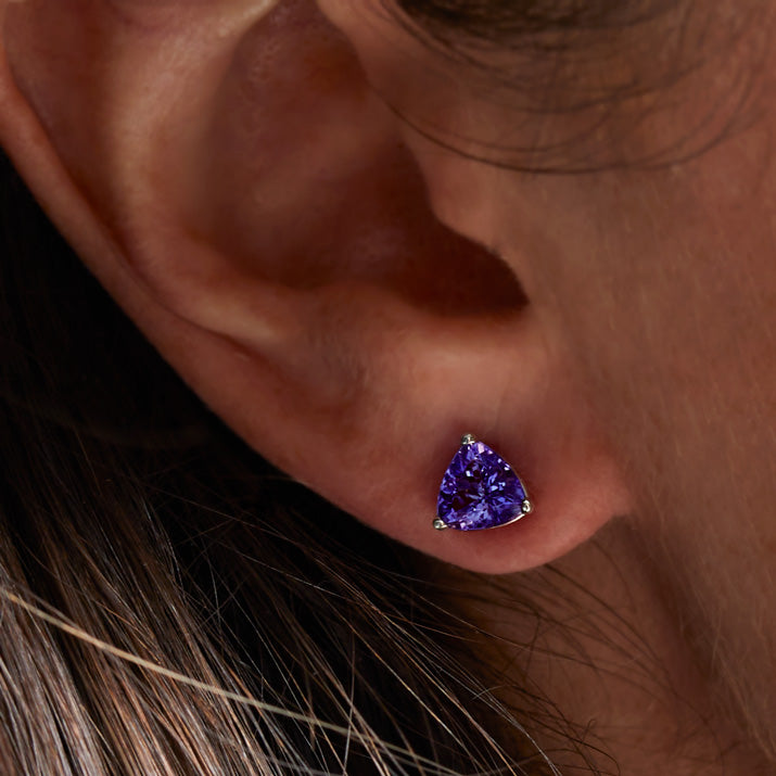 White Gold Tanzanite Studs - On Ear
