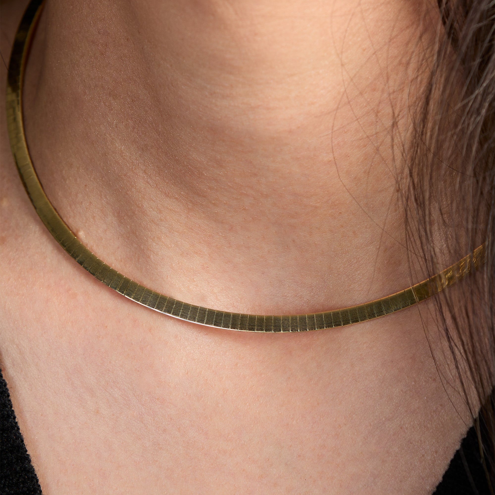 Yellow Gold Omega Chain Necklace - On Neck