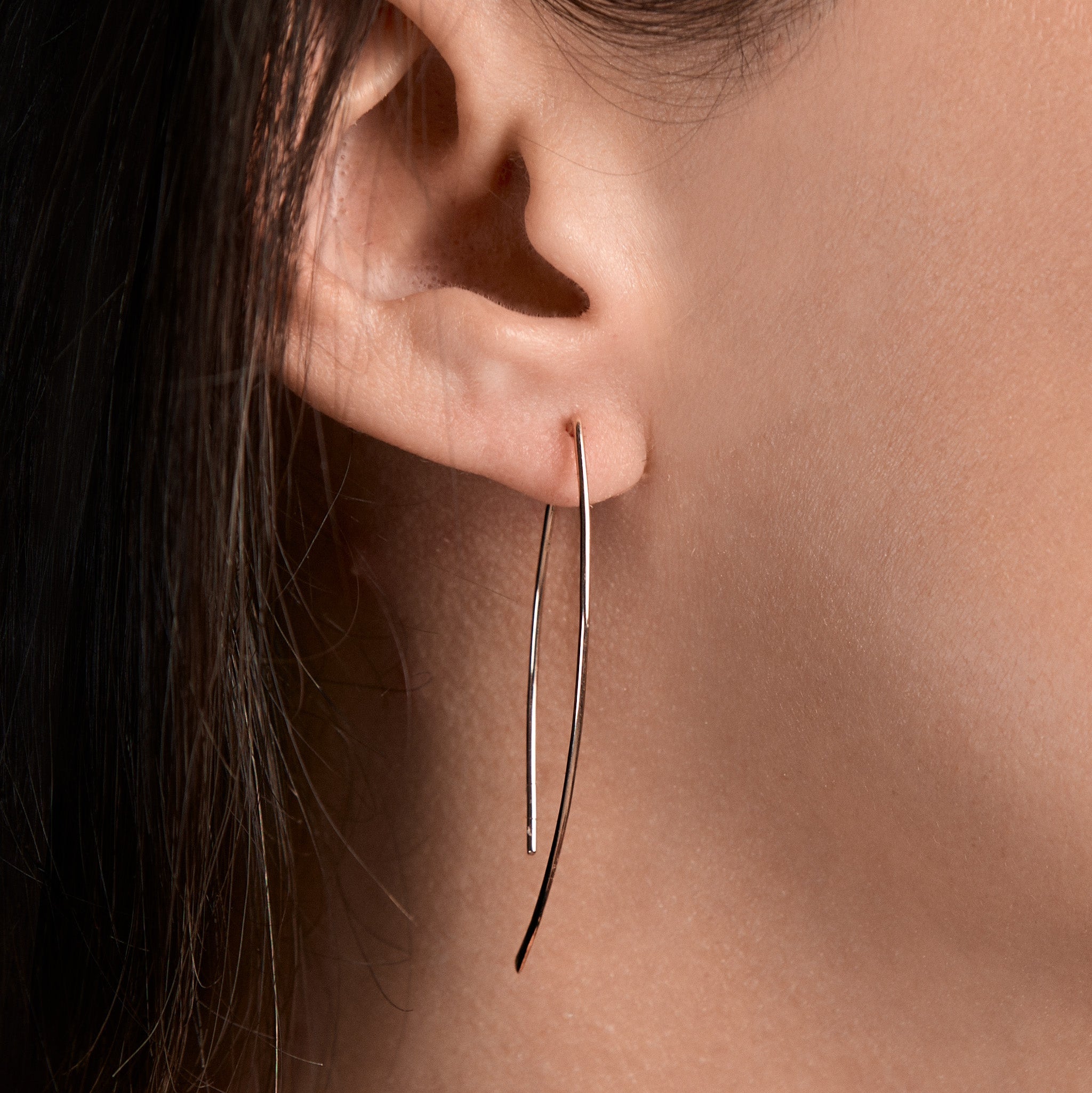 Yellow Gold Open Curve Earring - On Ear