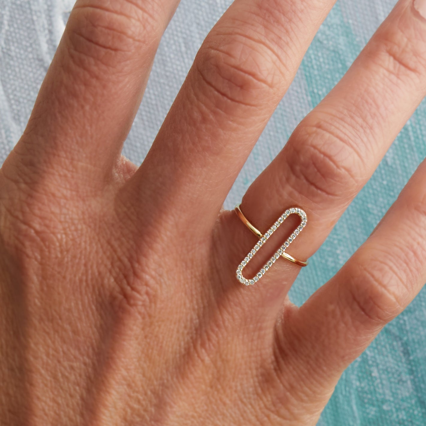 Yellow Gold Diamond Paper Clip Frame Ring - On Hand