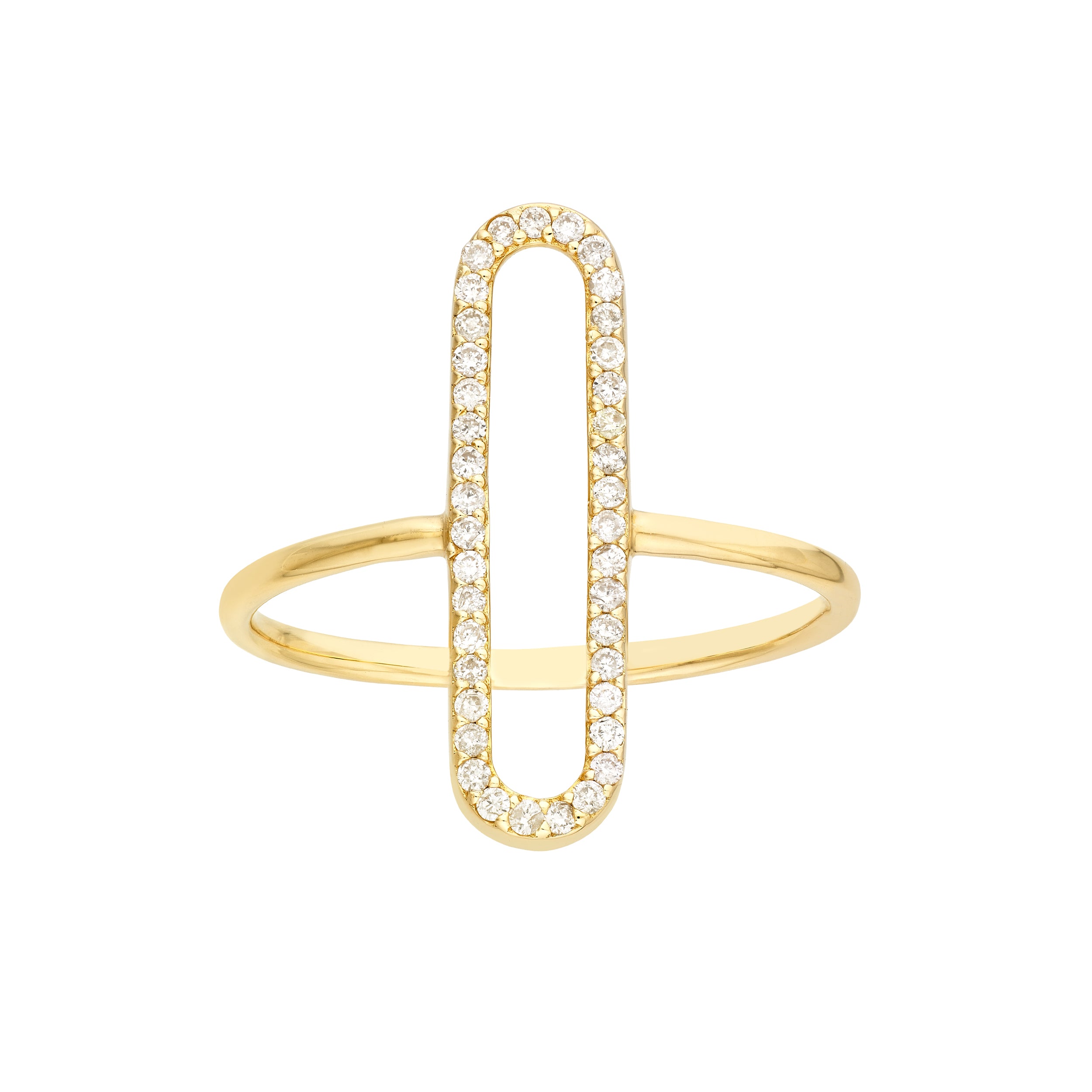 Yellow Gold Diamond Paper Clip Frame Ring 