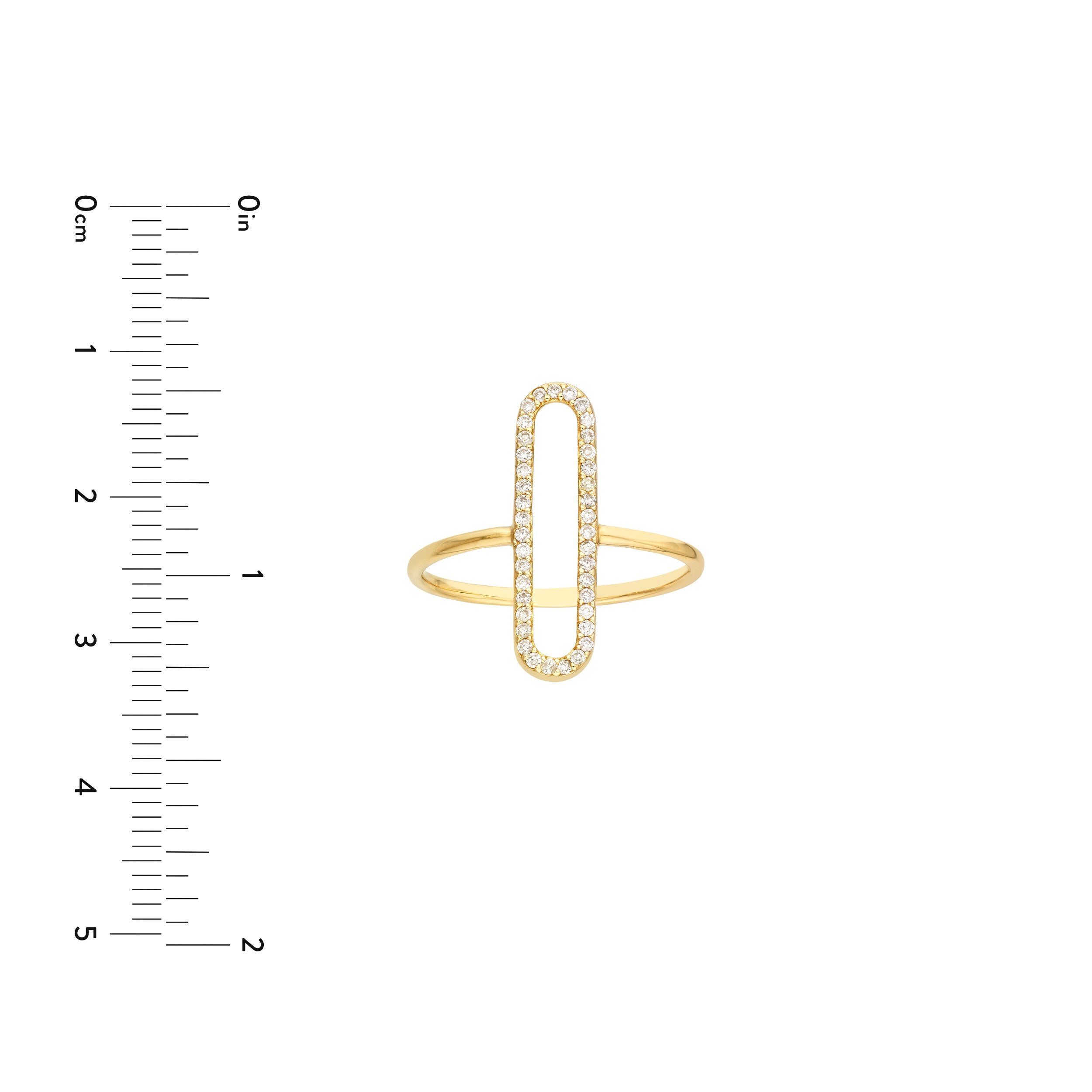 Yellow Gold Diamond Paper Clip Frame Ring  - Size Reference
