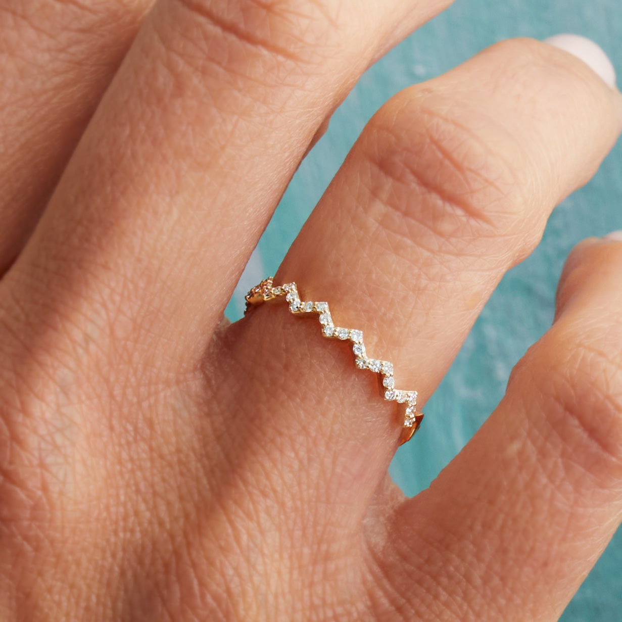 Yellow Gold Diamond Zig Zag Ring - On Hand