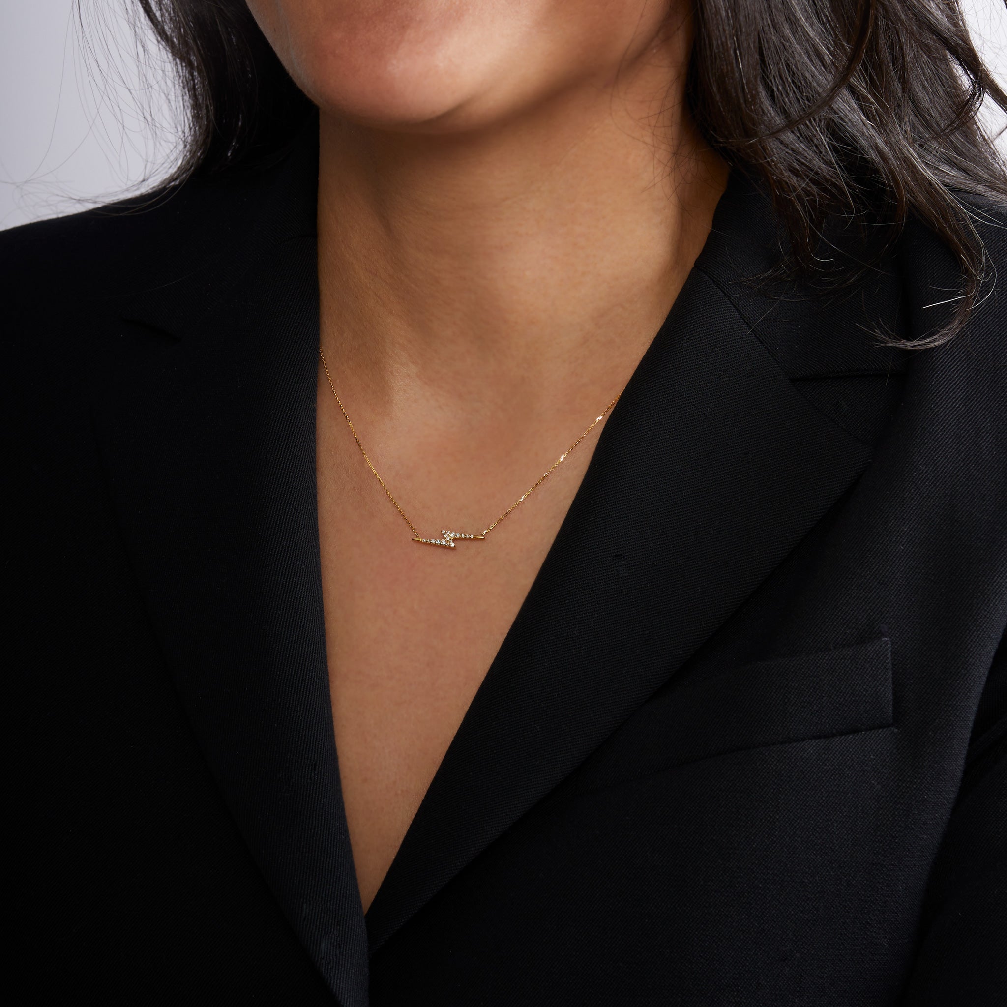 Yellow Gold Thunder Bolt Necklace - 18" - Styled