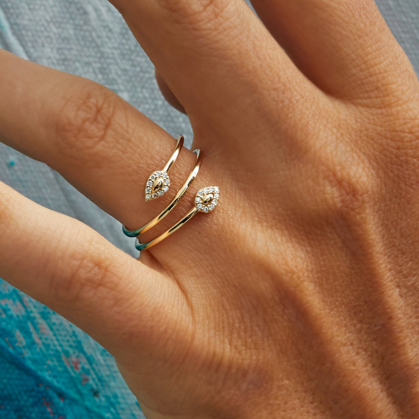 Yellow Gold Swirl Ring with Diamonds  - On Hand