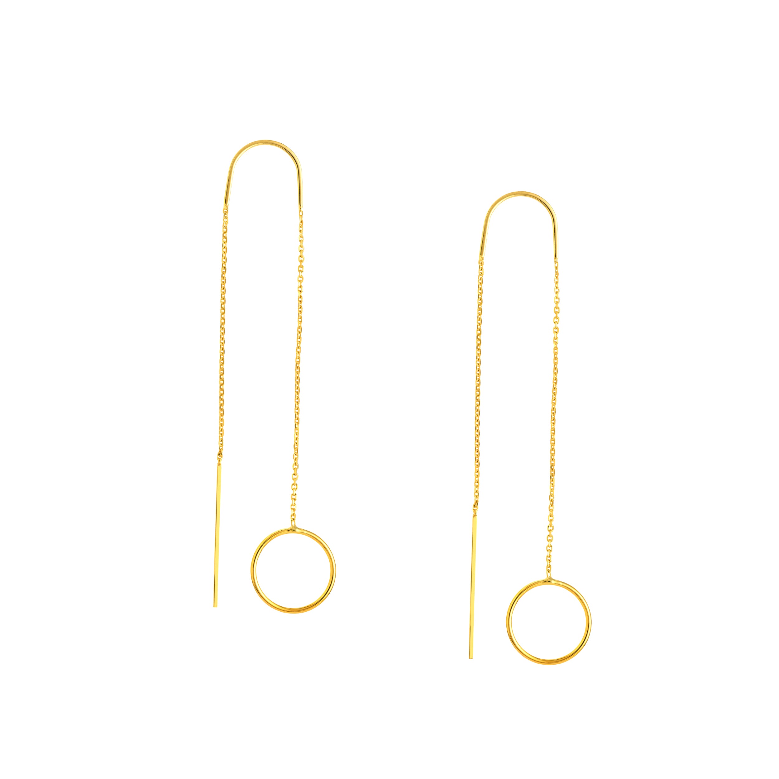 Yellow Gold Open Disk Threader Earrings