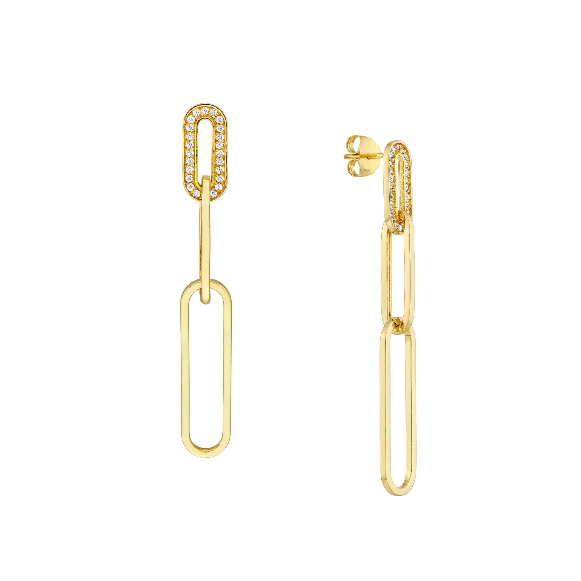 Yellow Gold Diamond Paper Clip Link Earrings