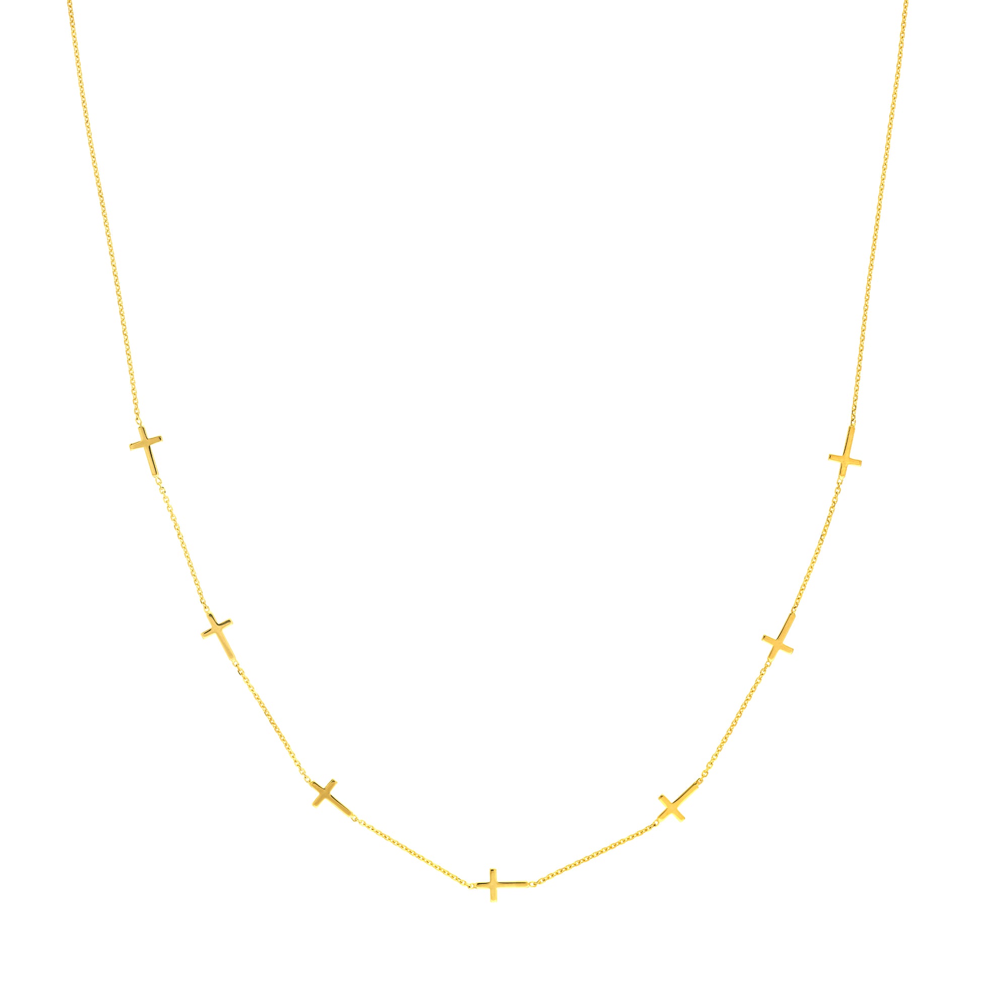 Yellow Gold Seven MIni Cross Station Necklace - 18"