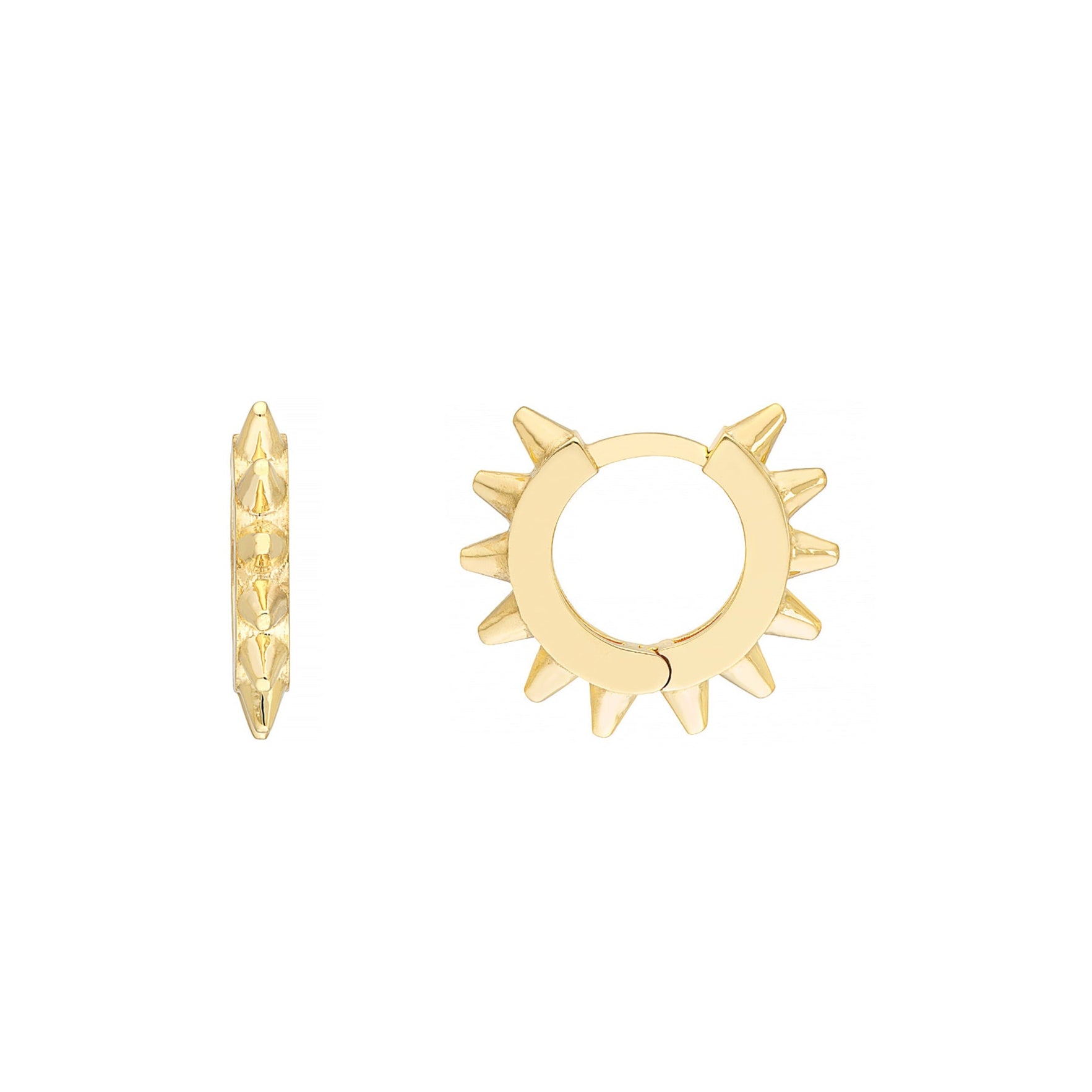 Yellow Gold Spike Huggie Earrings