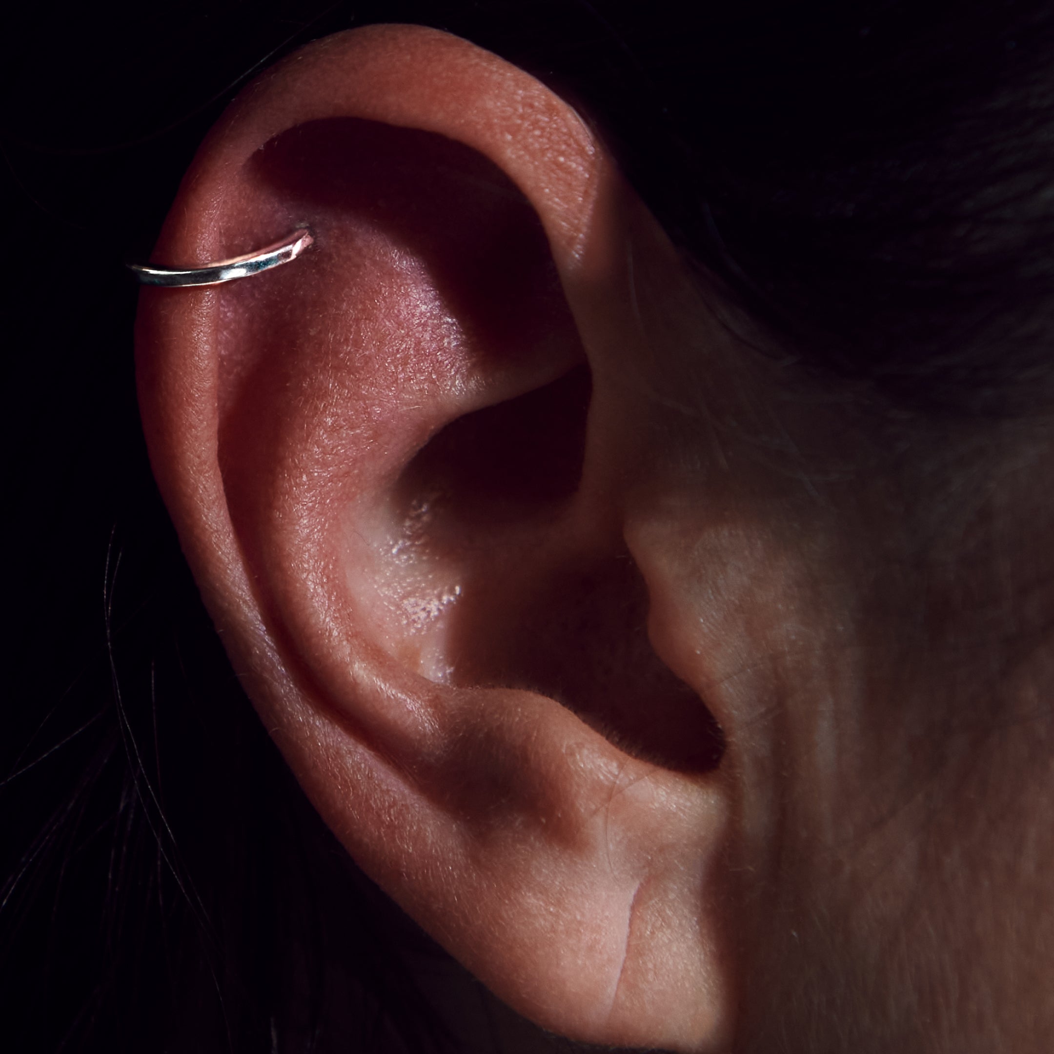 White Gold Ear Cuff - Close Up on Ear