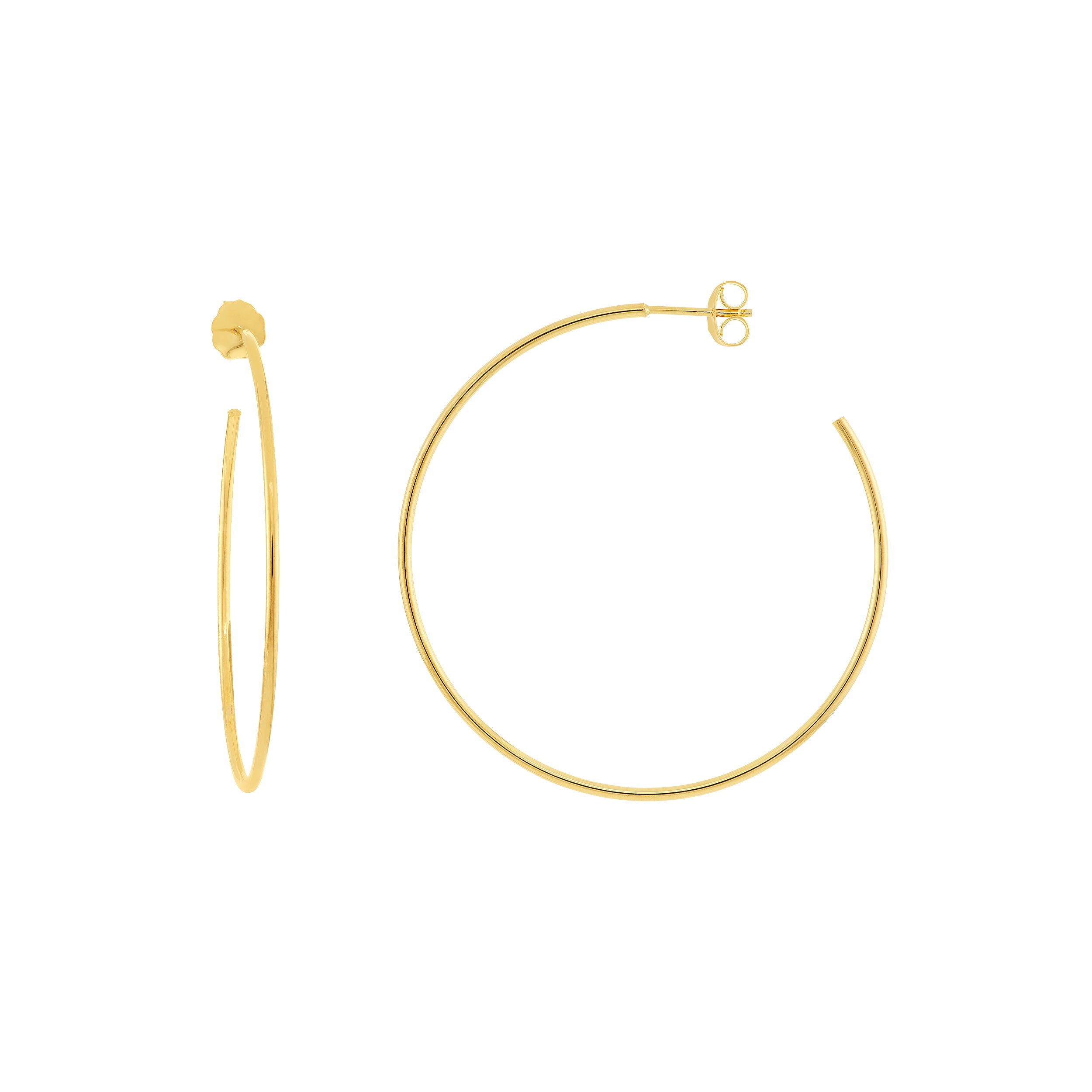 Yellow Gold Hoop Earrings - 40mm - Side Profile