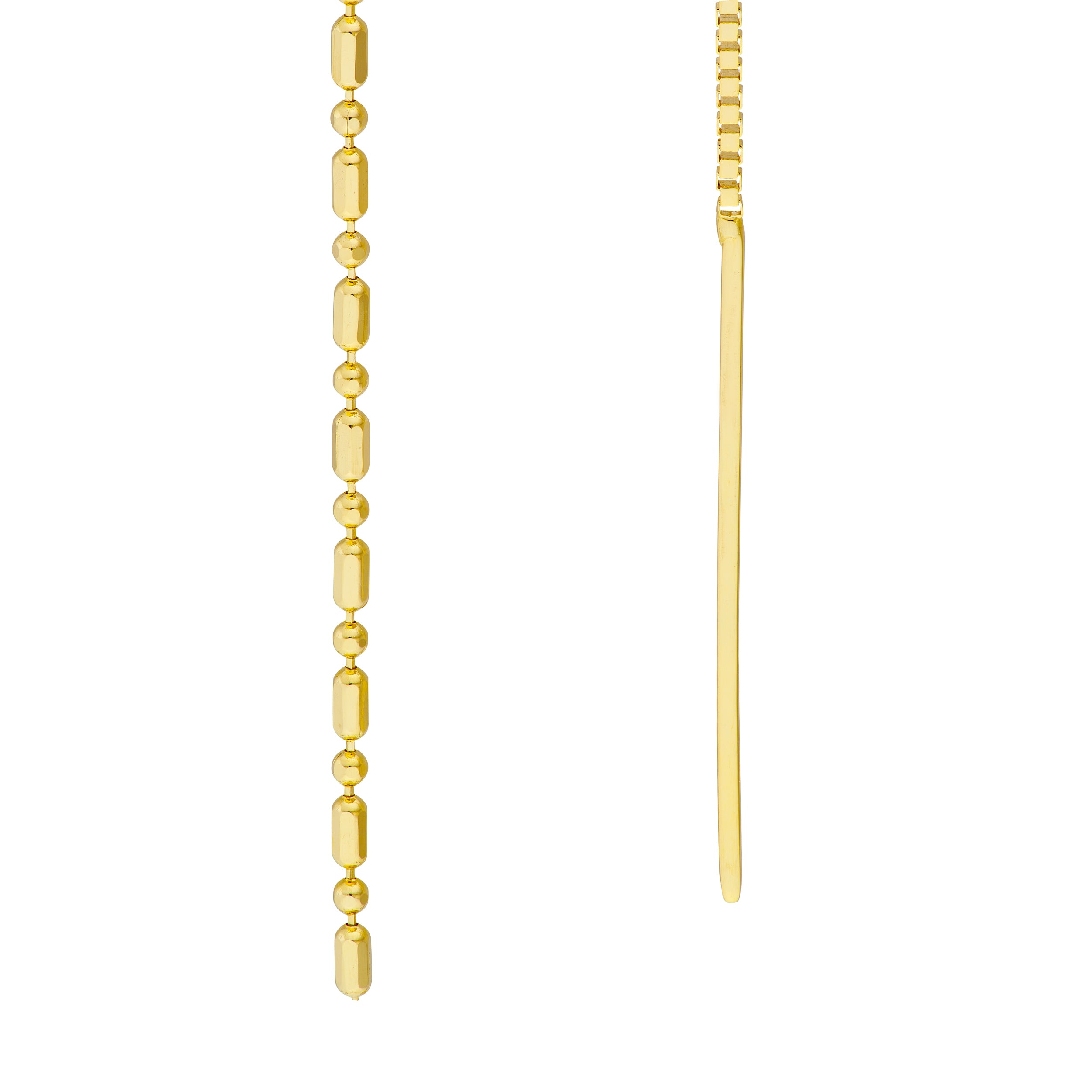 Yellow Gold Threader Earrings - Close Up Details