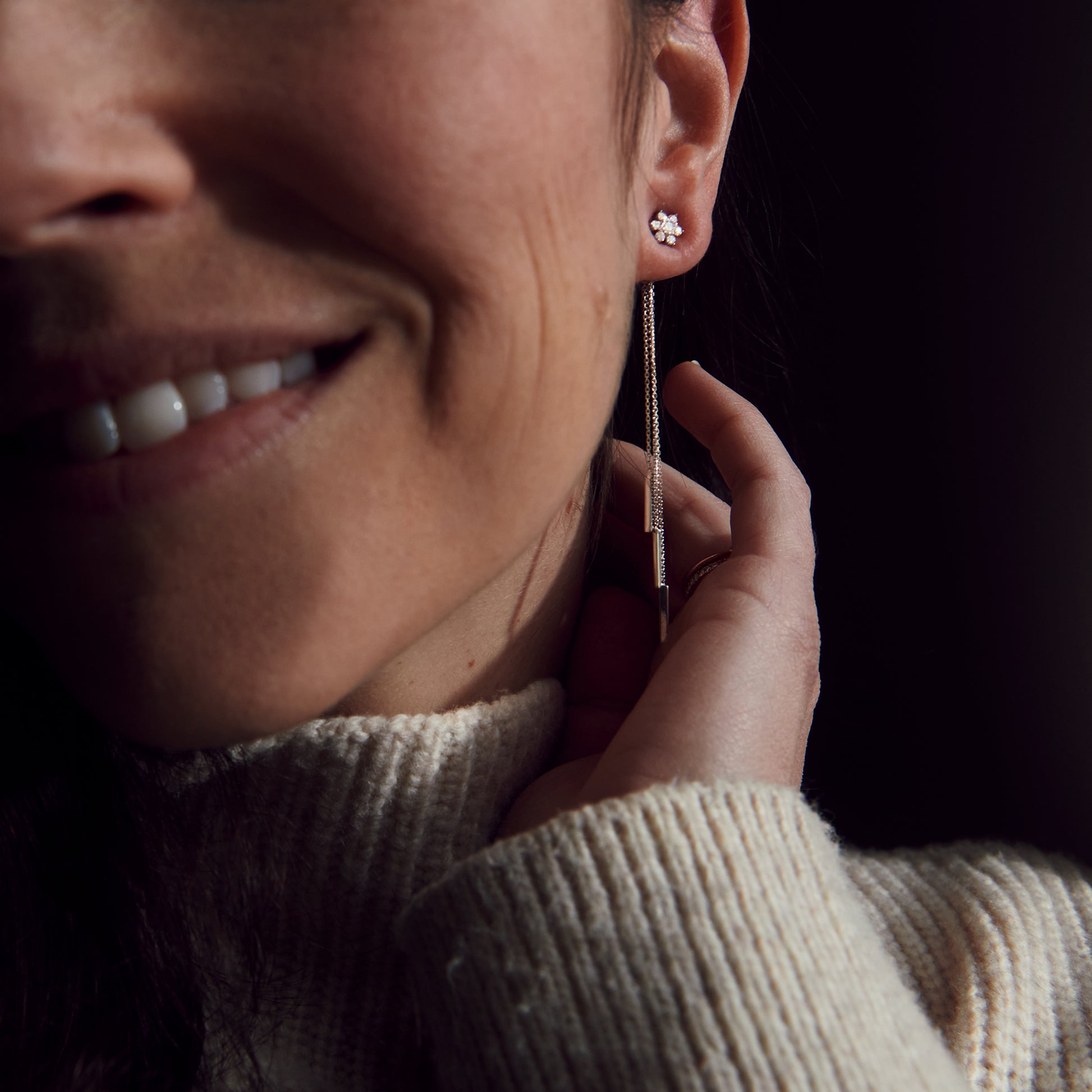 White Gold Cable Chain and Bar Earring Backs - Styled