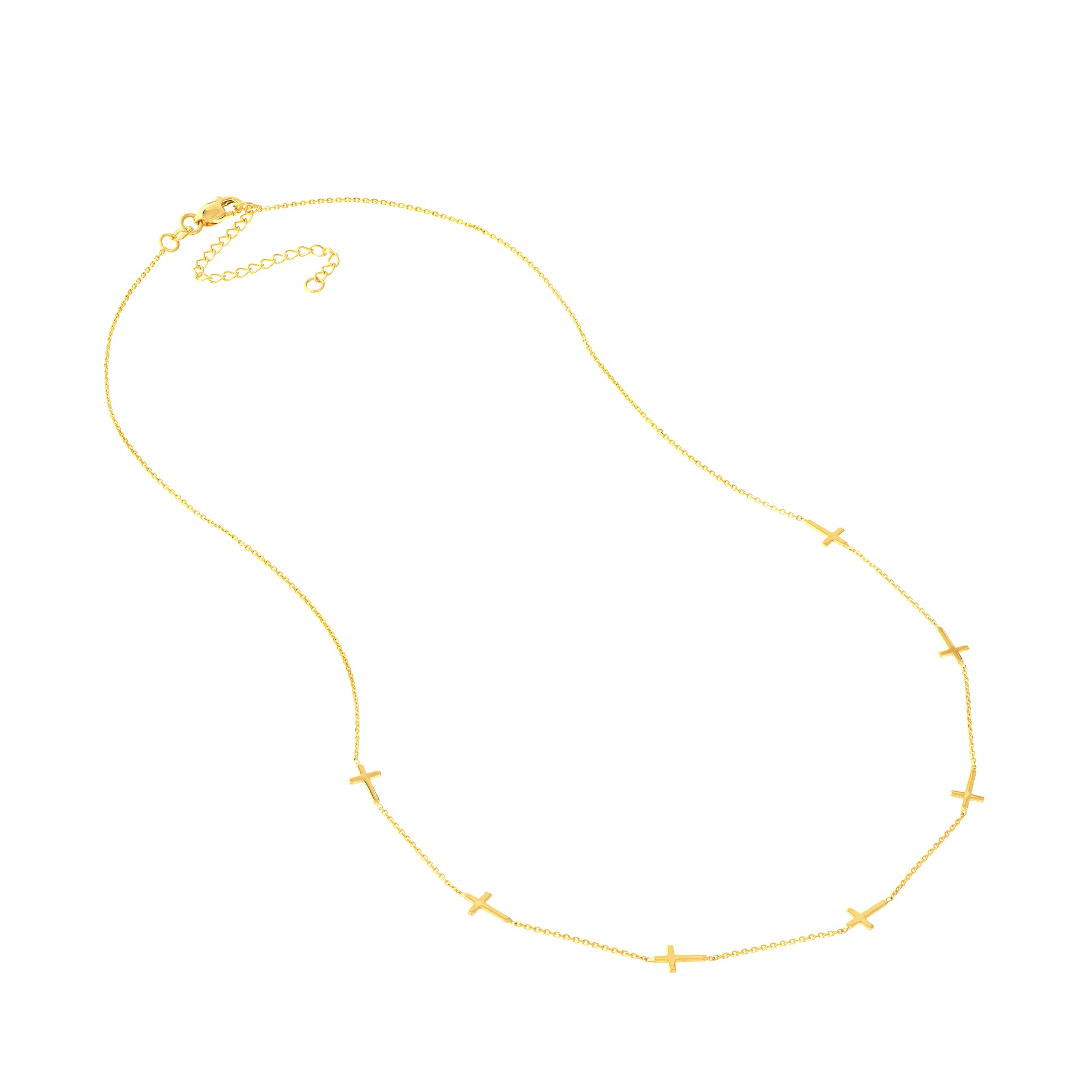 Yellow Gold Seven MIni Cross Station Necklace - 18" - with clasp