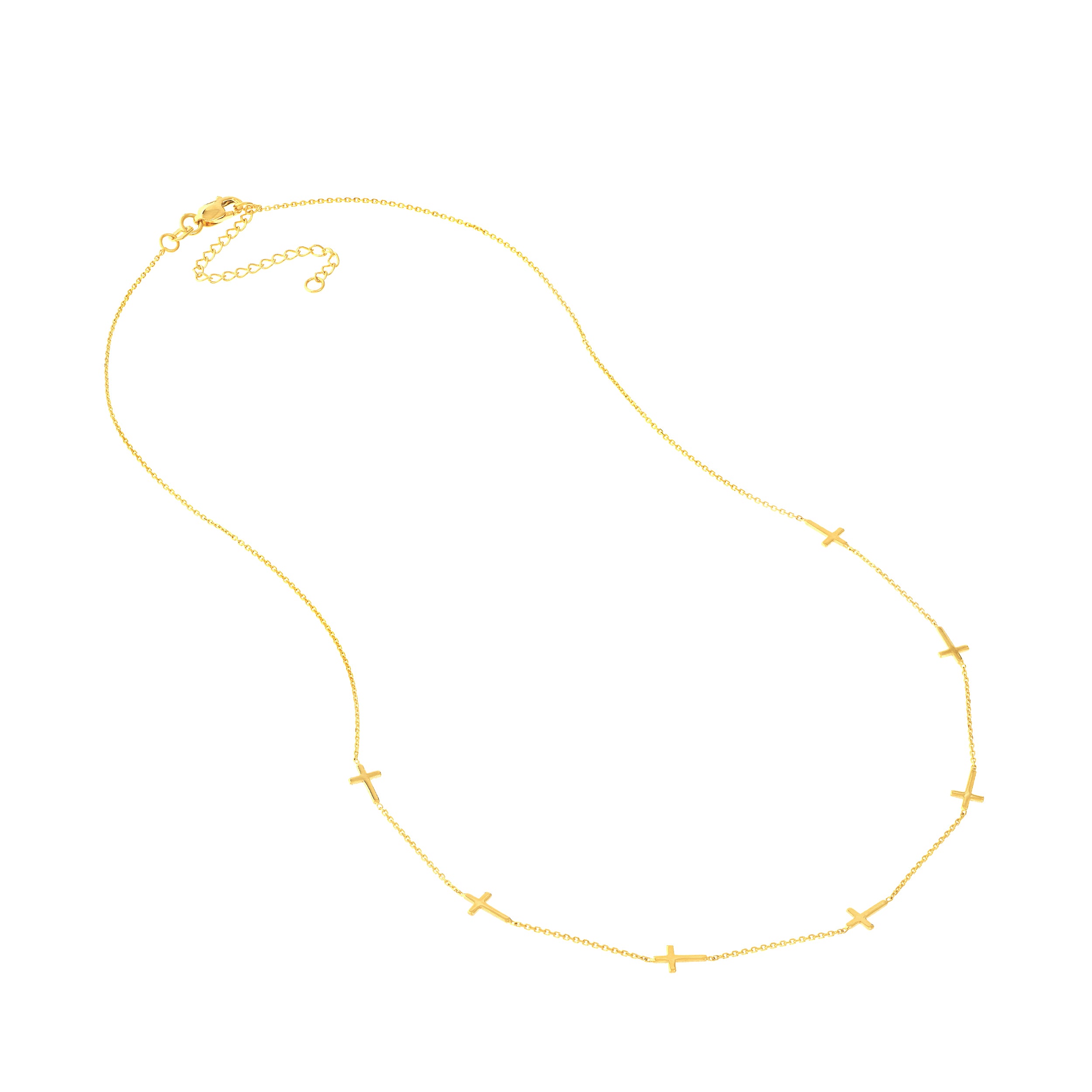 Yellow Gold Seven MIni Cross Station Necklace - 18" - with clasp