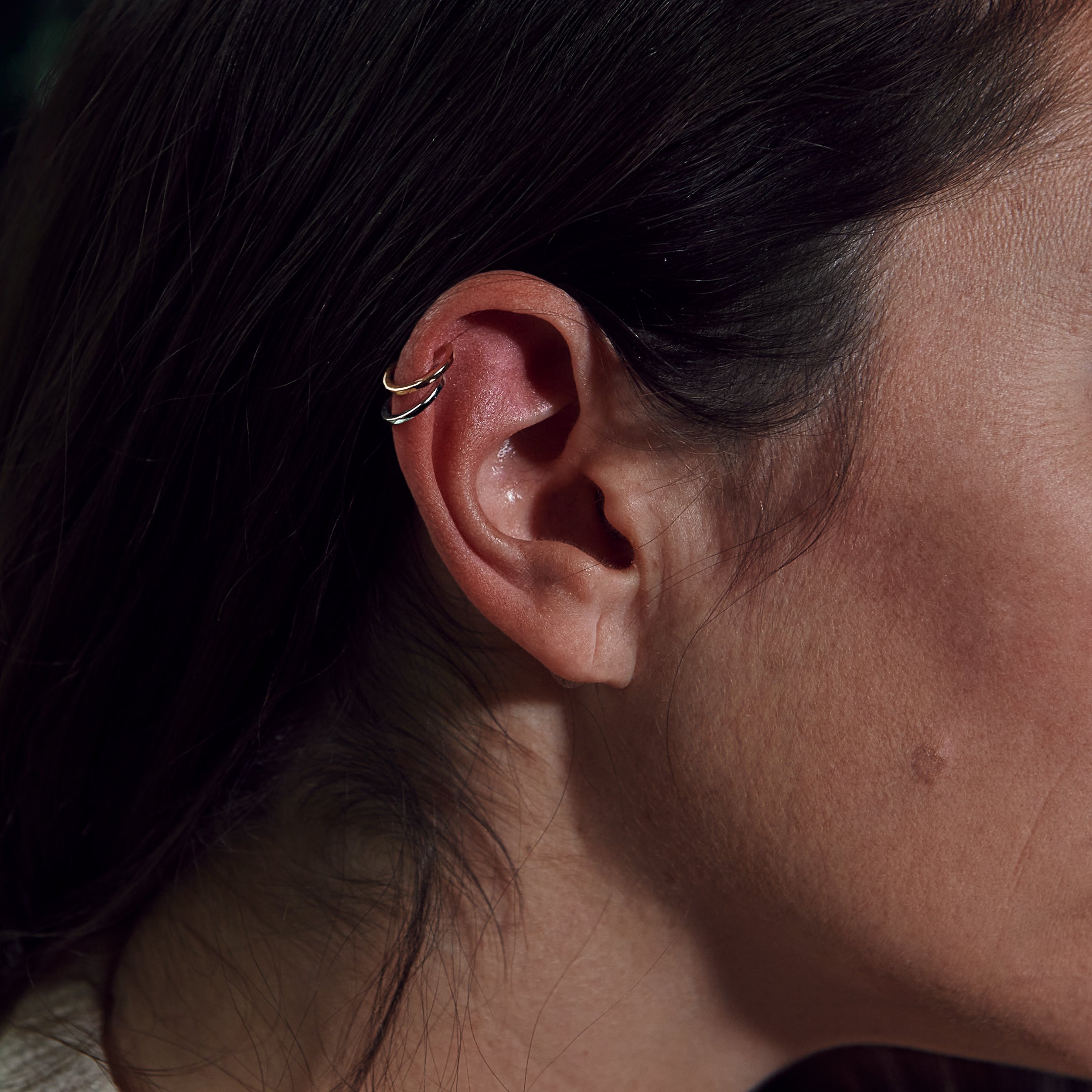 White Gold Ear Cuff - Pairs - Close Up on Ear