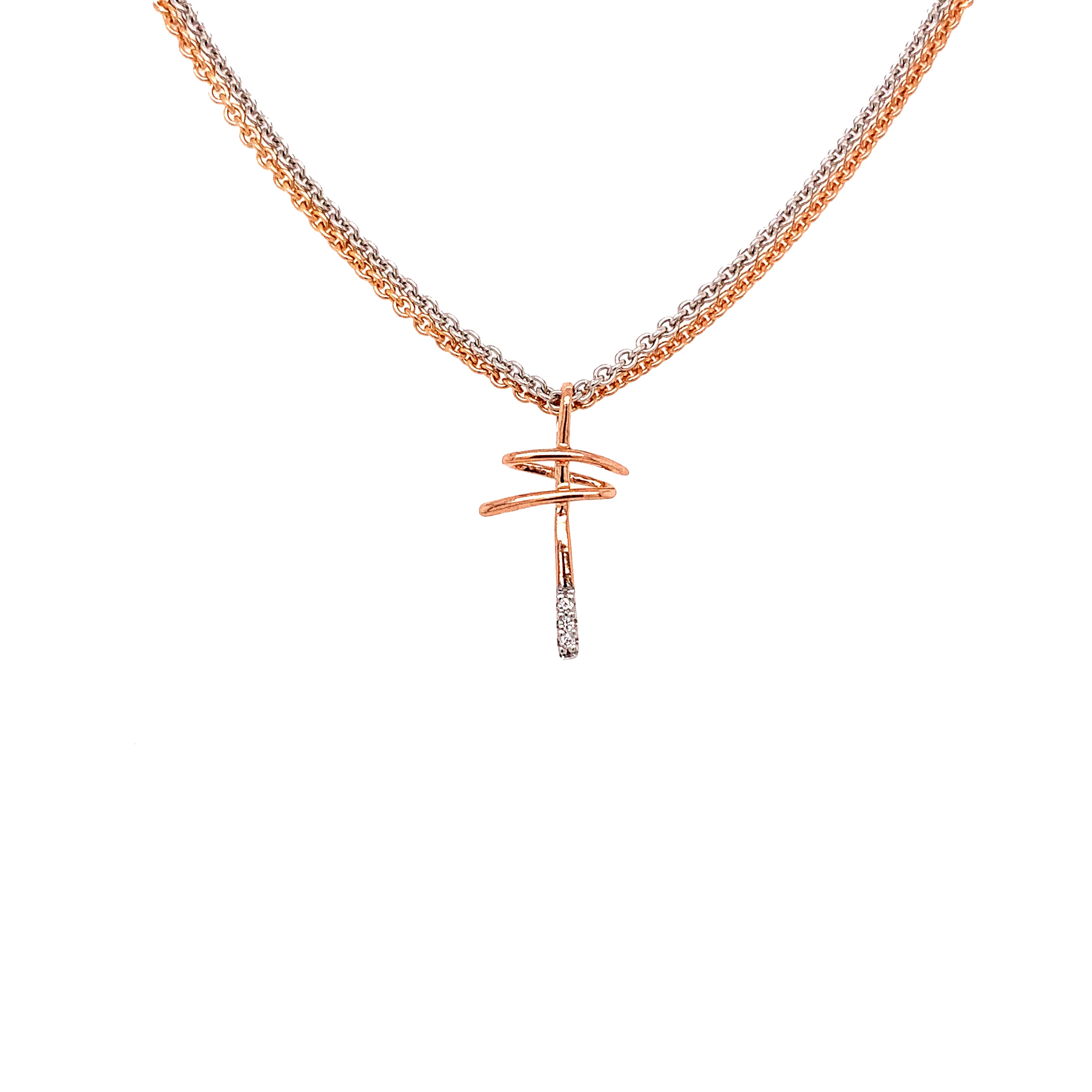 Rose Gold Vermeil Modern Diamond Cross Pendant 