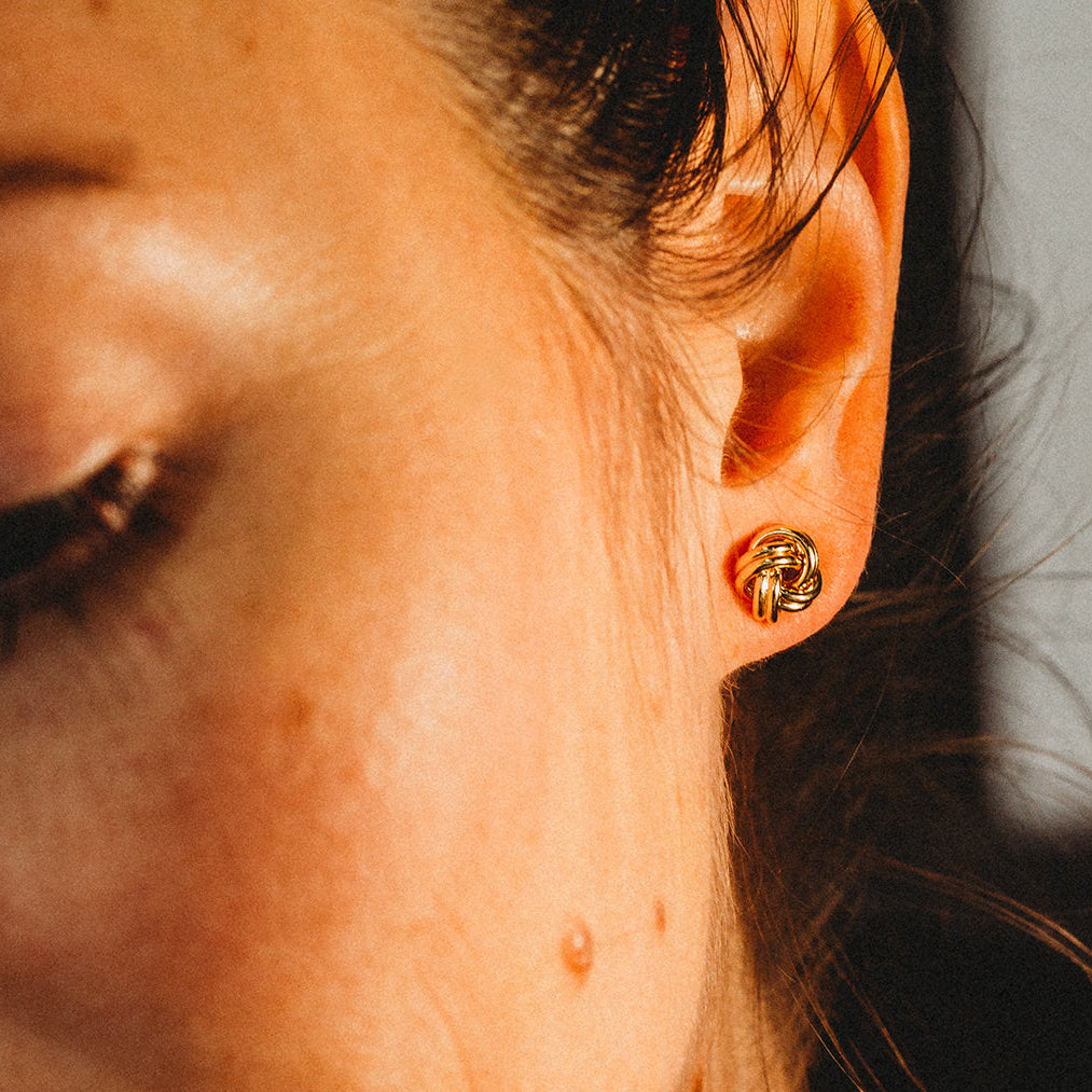 Yellow Gold Love Knot Earrings - Styled