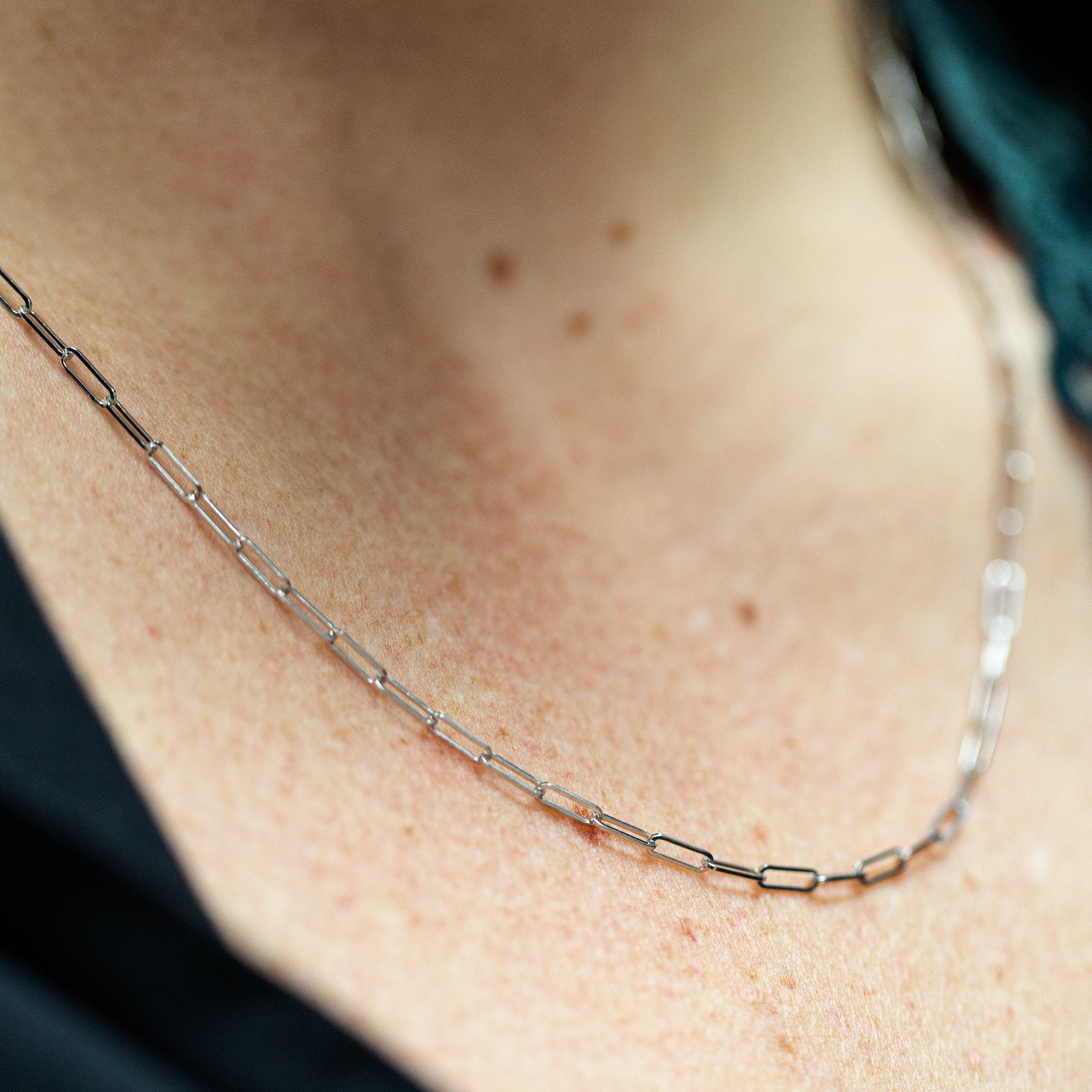 White Gold Paperclip Chain Necklace - 18" - On the Neck