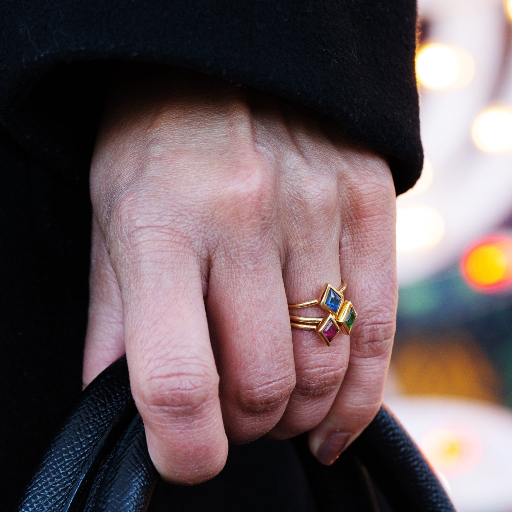 Yellow Gold Gumdrop Ring with Sapphire or Tourmaline - Size 7 - Details