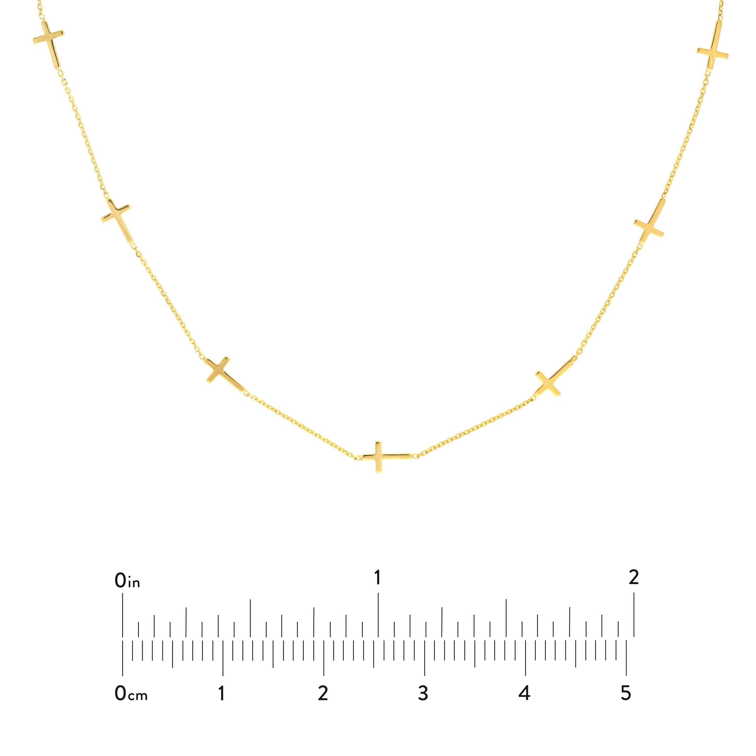 Yellow Gold Seven MIni Cross Station Necklace - 18" - Size Reference