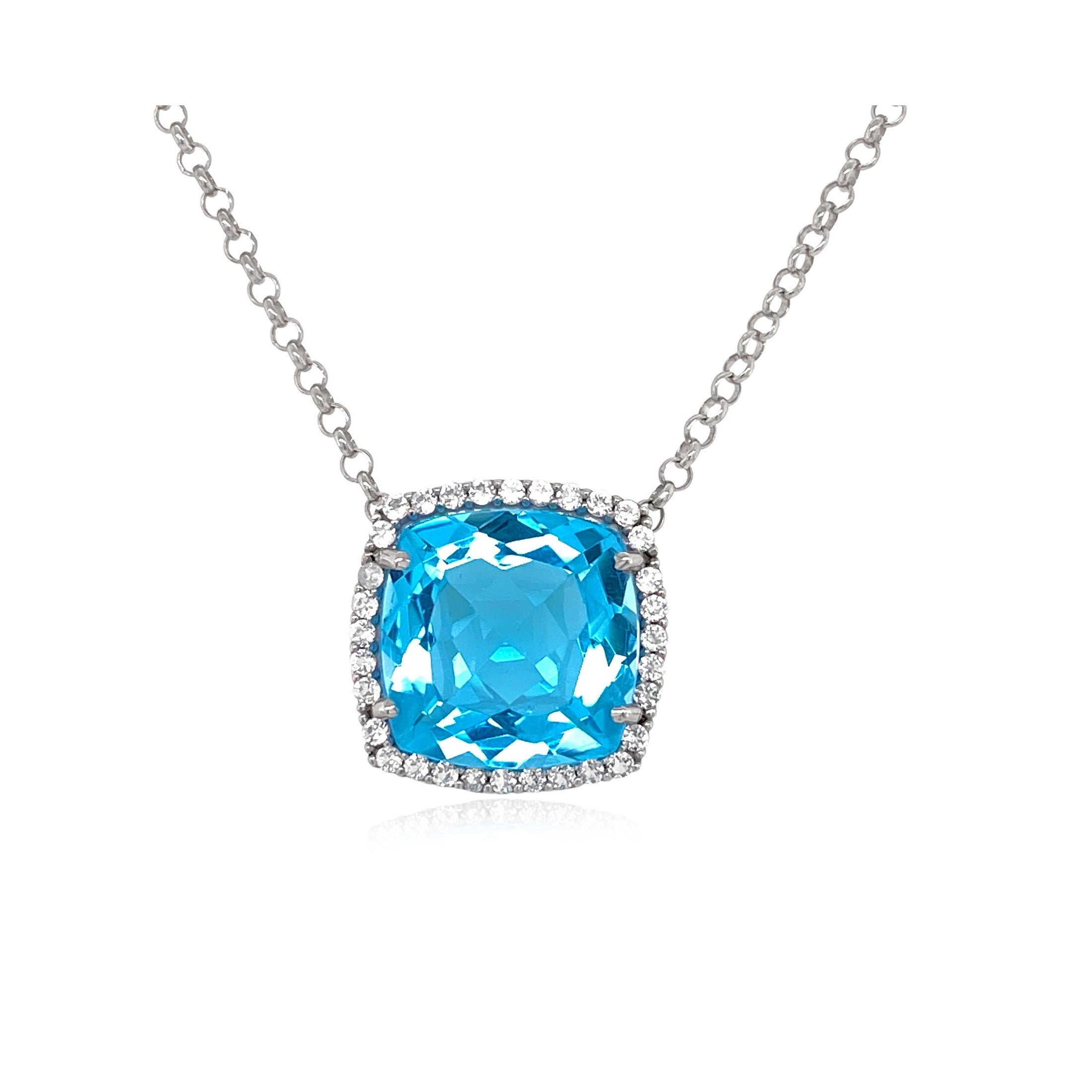 Sterling Silver Cushion Cut Blue Topaz Pendant 