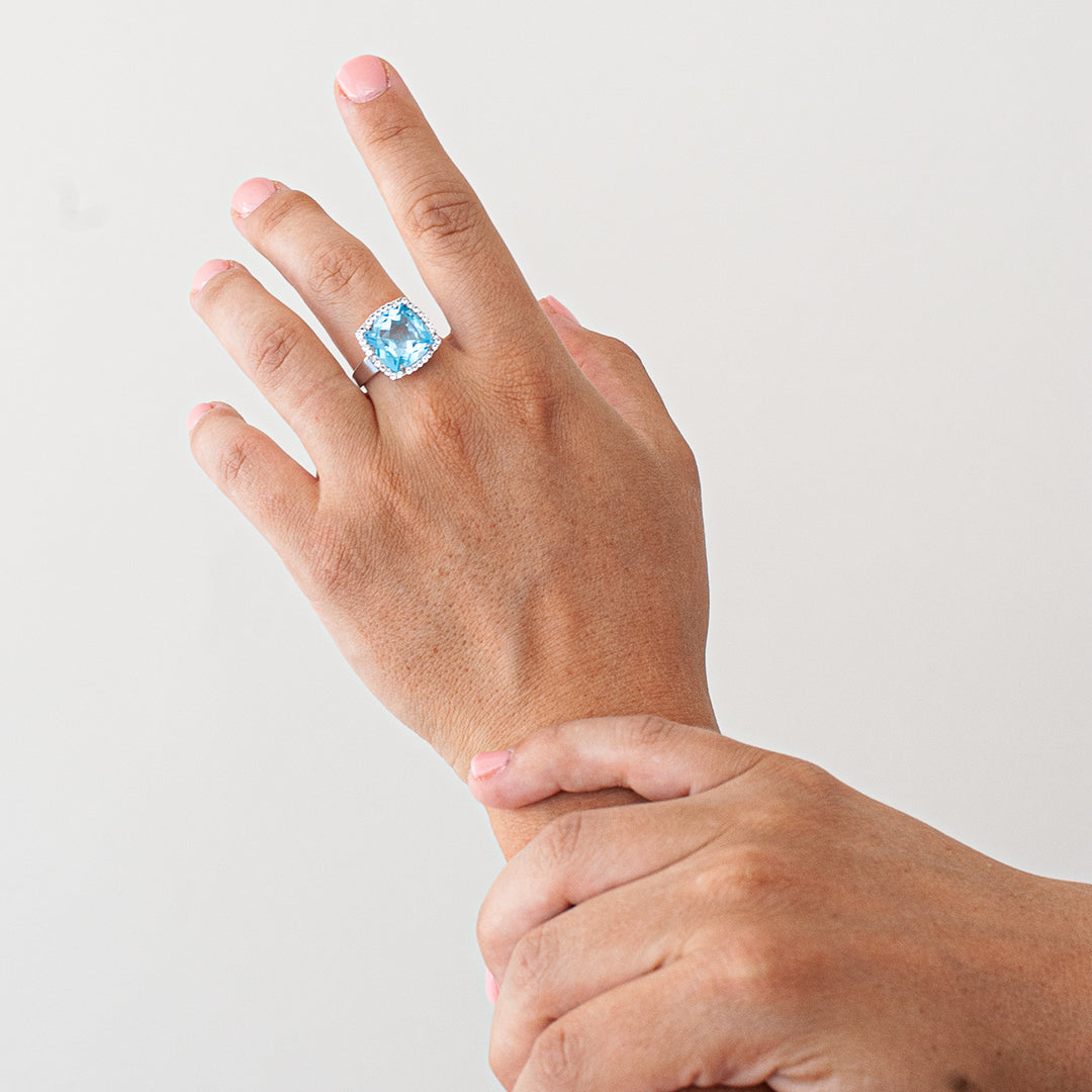 Sterling Silver Cushion Cut Blue Topaz Ring - On Hand