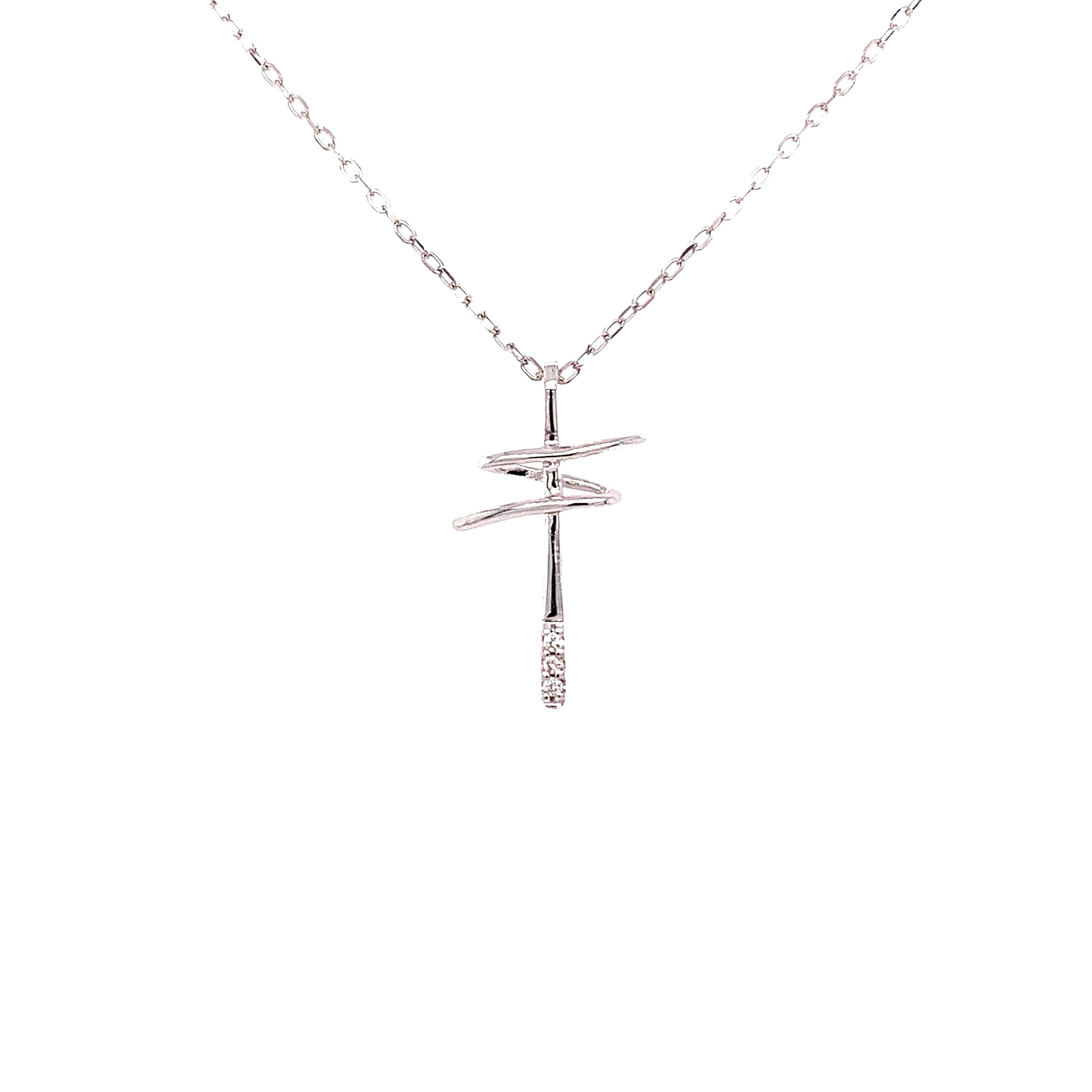 White Gold Diamond Modern Cross Pendant 