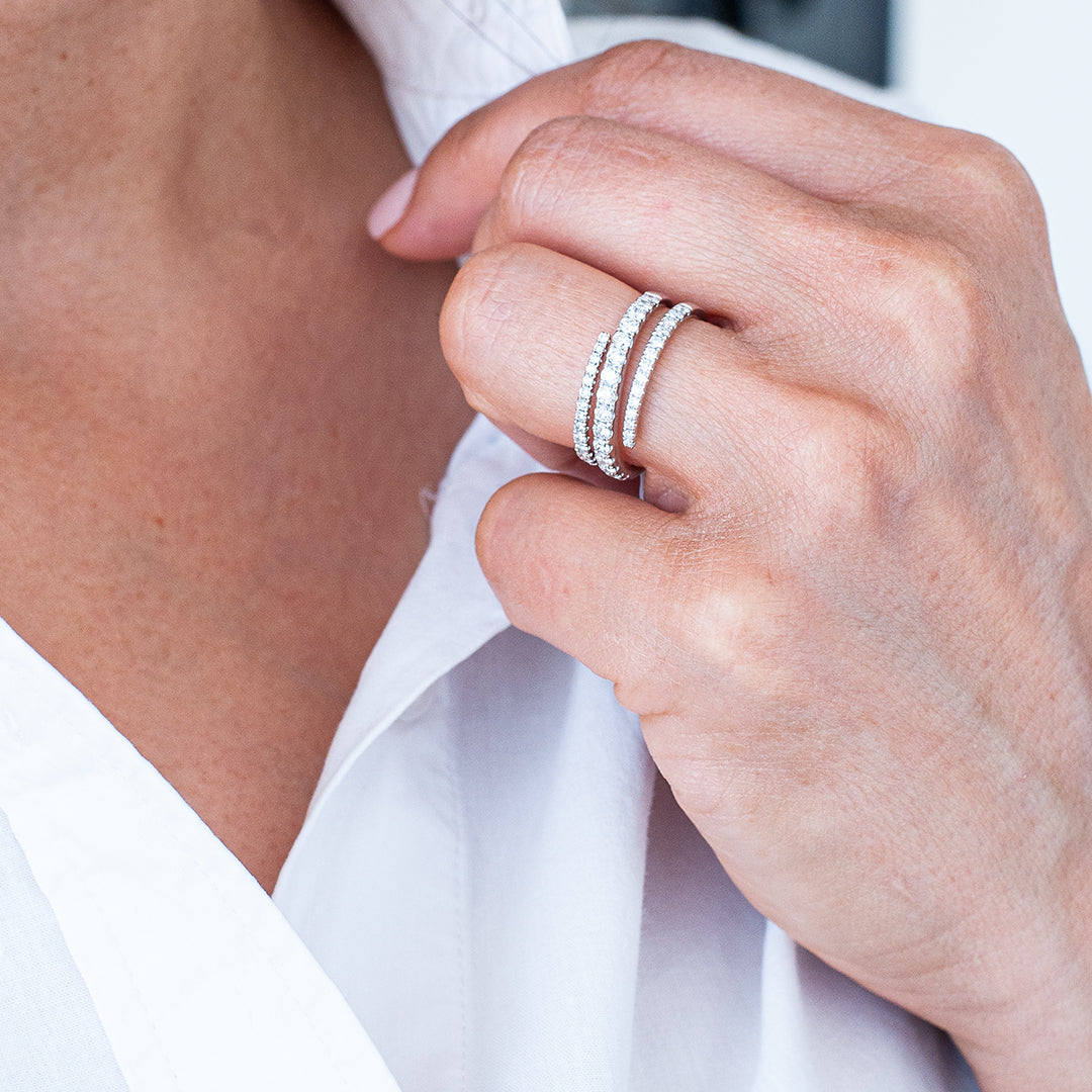 White Gold Diamond Twist Ring - On Hand