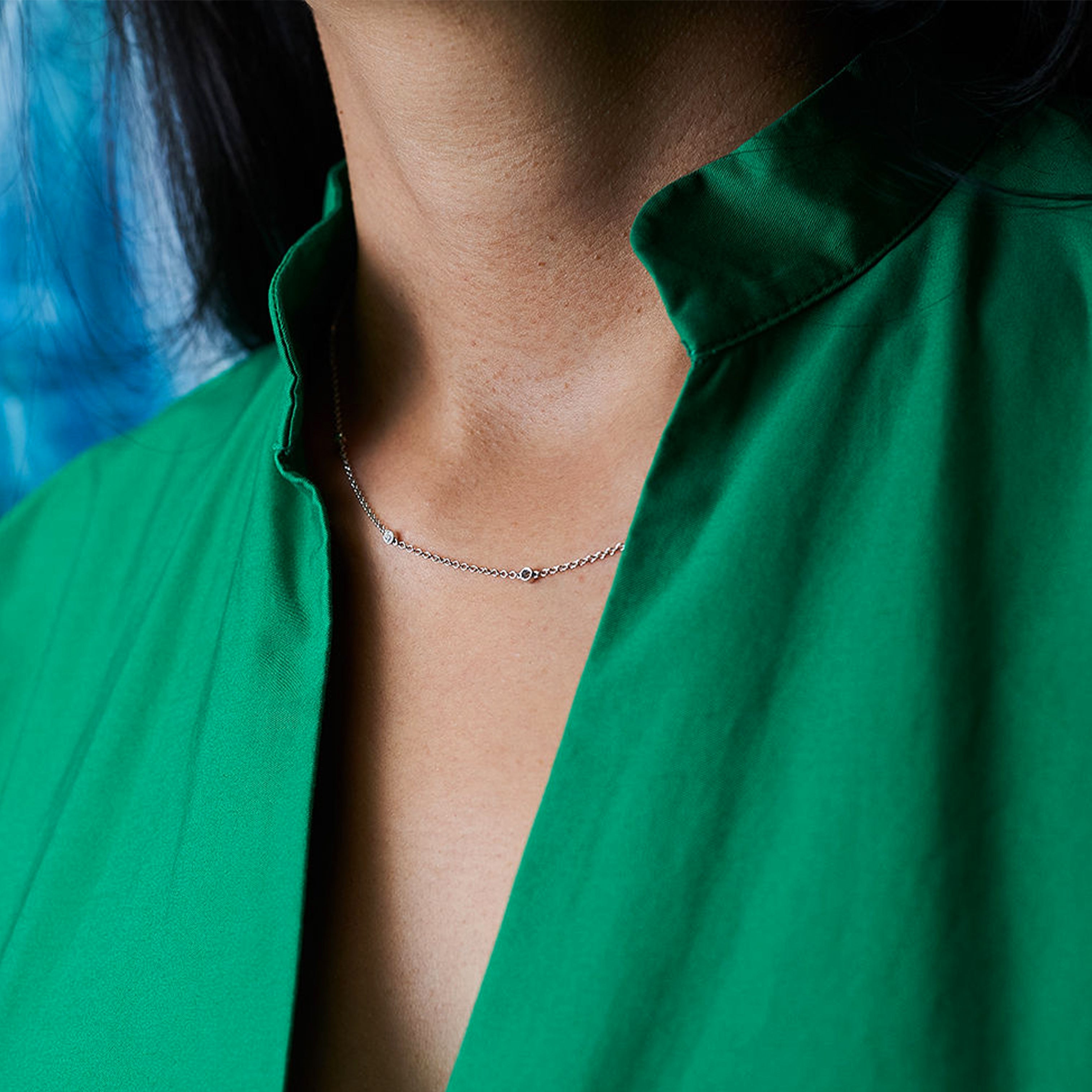 White Gold Diamonds Station Necklace  - Styled