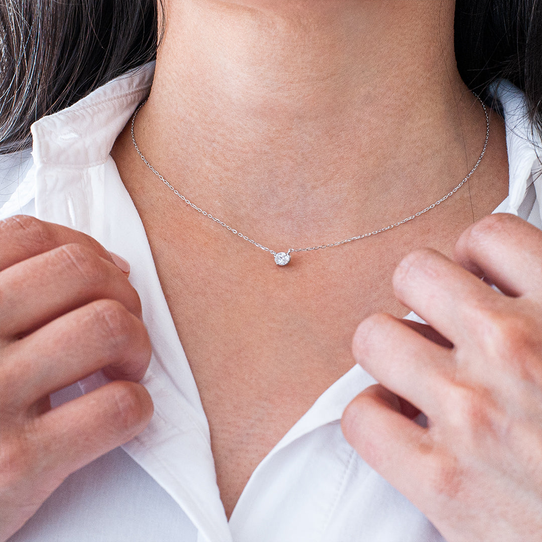 White Gold Oval Diamond Pendant -Styled