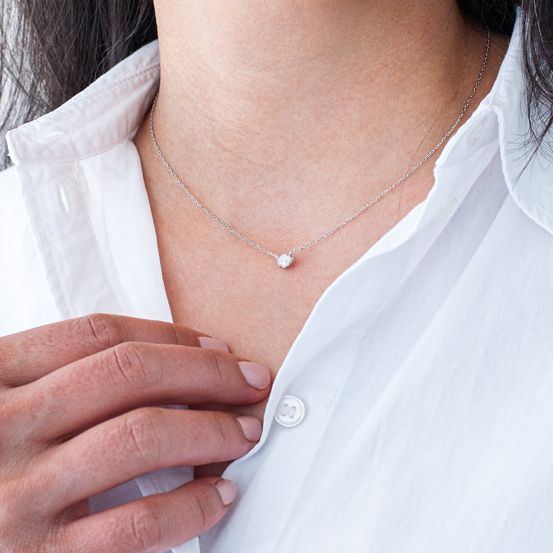 White Gold Oval Diamond Pendant - Styled