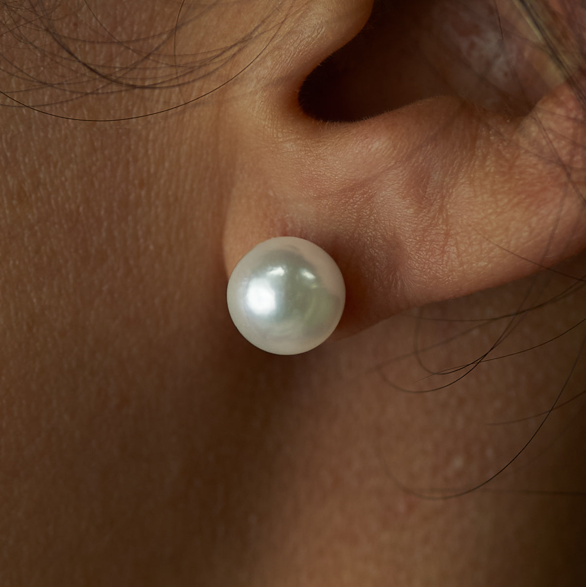 White Gold Pearl Studs - On Ear